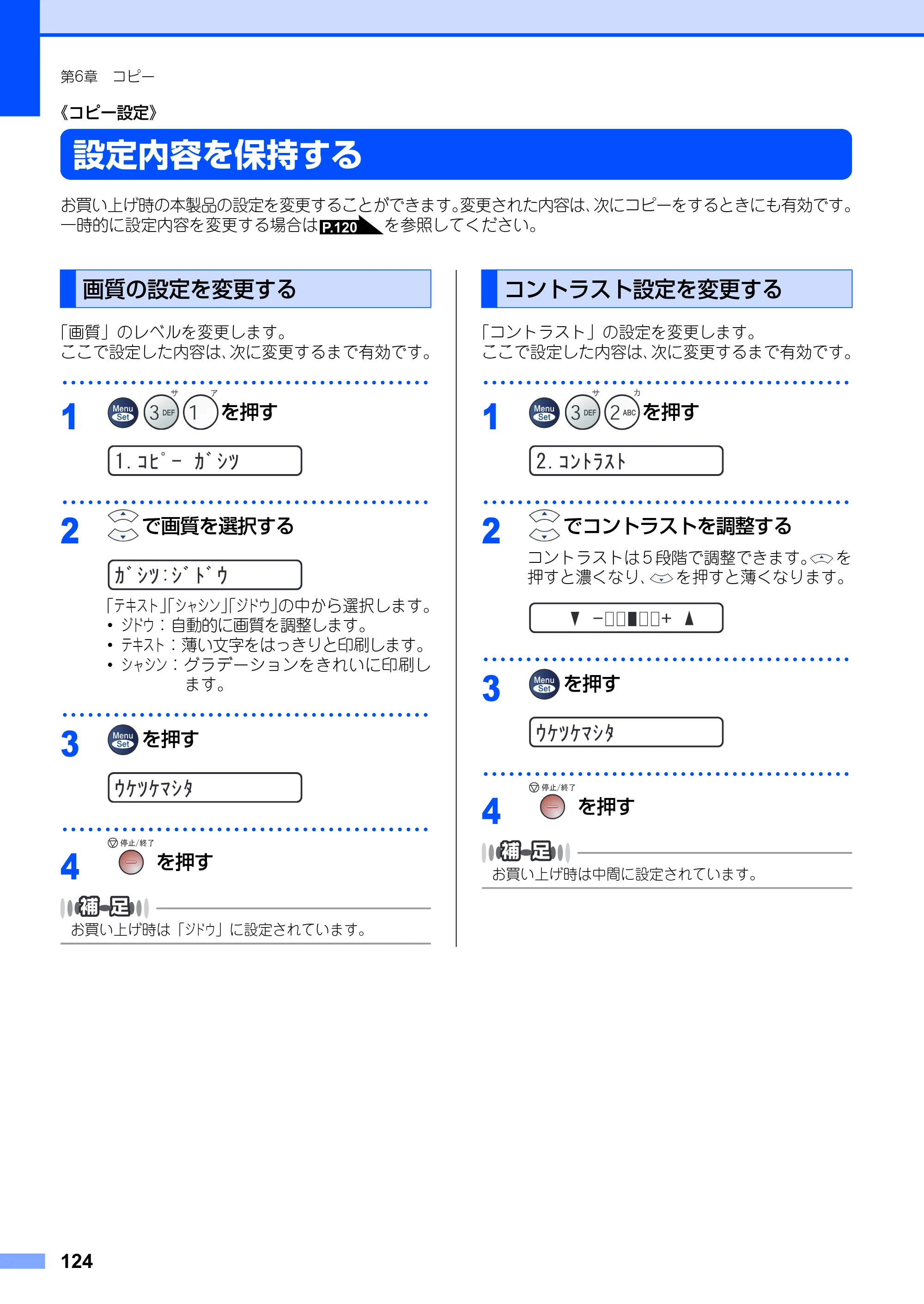ブラザー FAX-2930 取扱説明書（本体） — 設定内容を保持する — 原本ページ — 124ページ
