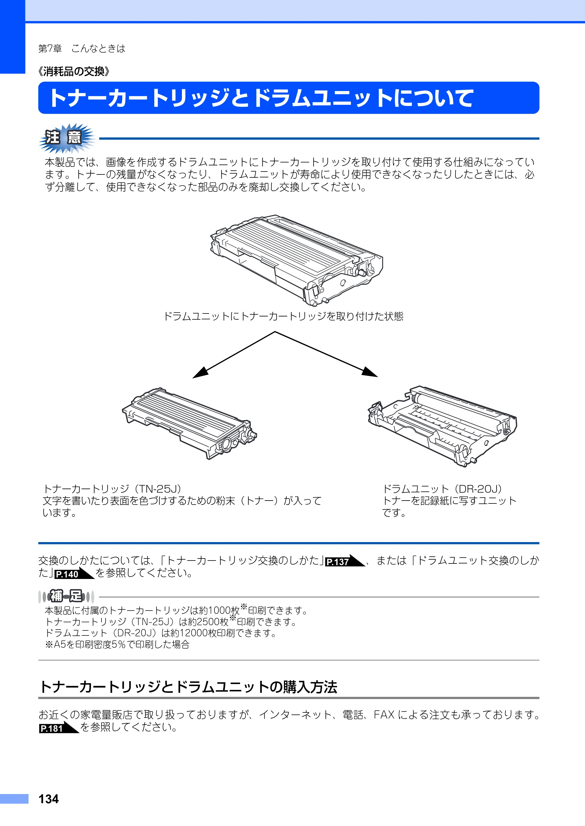 ブラザー FAX-2930 取扱説明書（本体） — 《消耗品の交換》 — 原本ページ — 134ページ