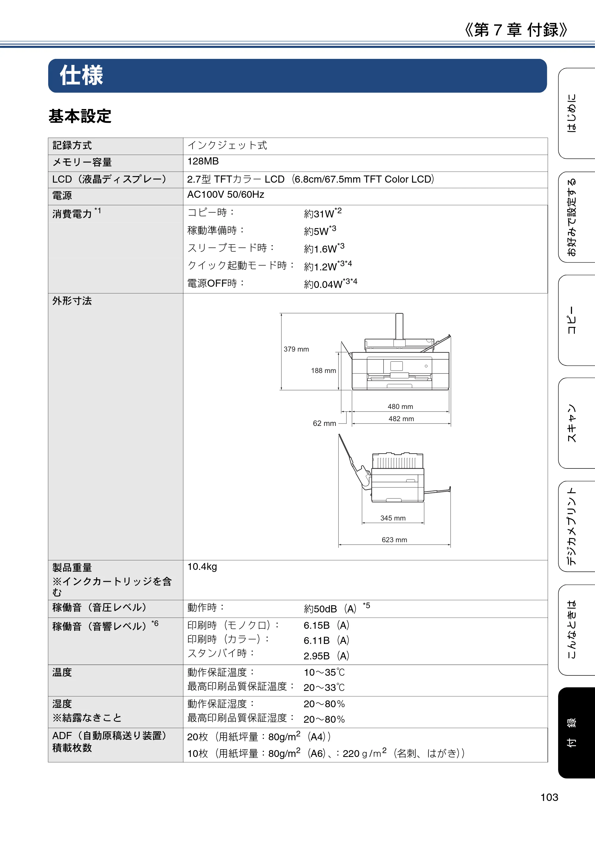 ブラザー DCP-J4220N ユーザーズガイド ～応用編～ — 仕様 — 原本ページ — 103ページ