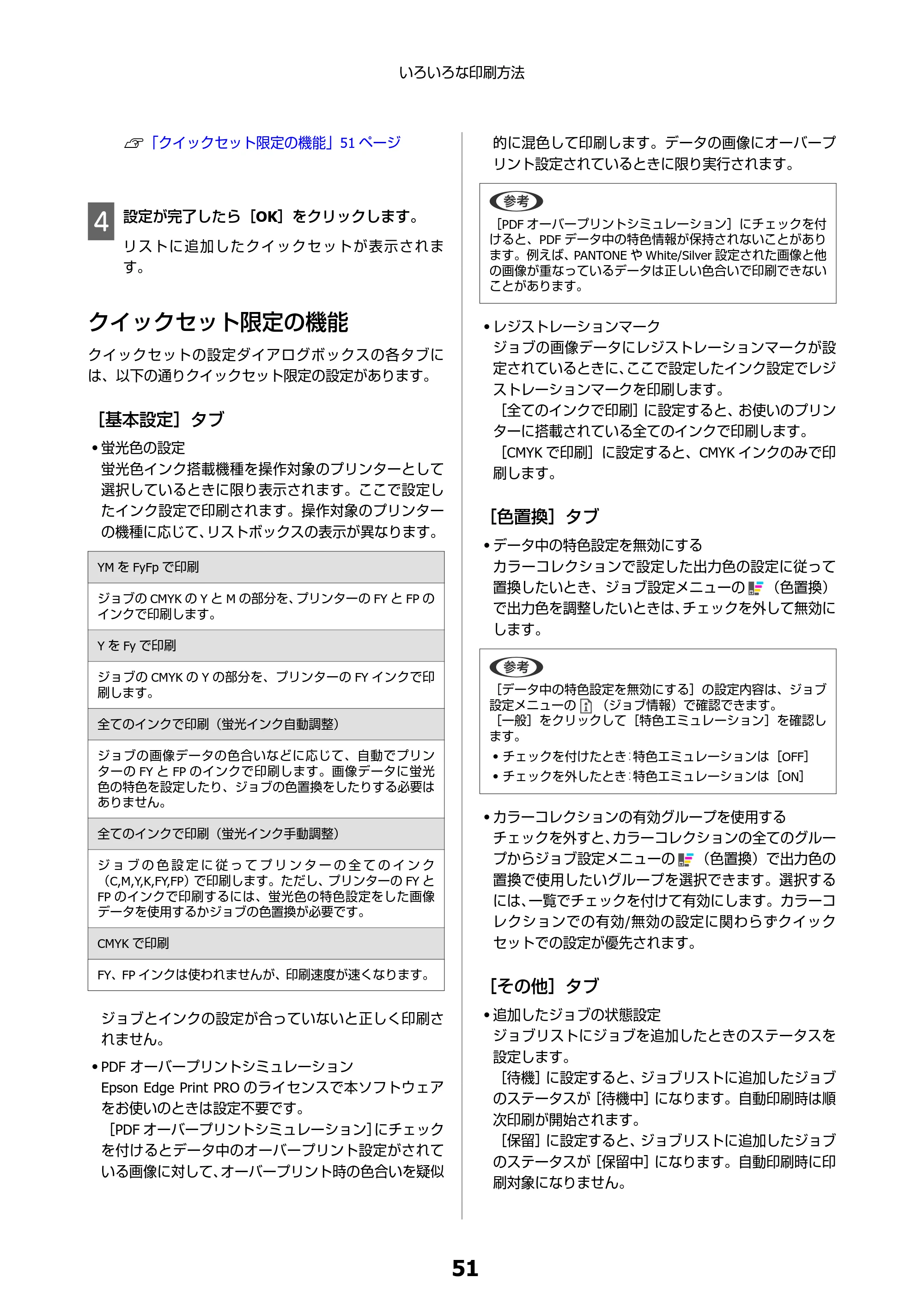 エプソン SC-F550 Epson Edge Print 操作ガイド — クイックセット限定の機能 — 原本ページ — 51ページ