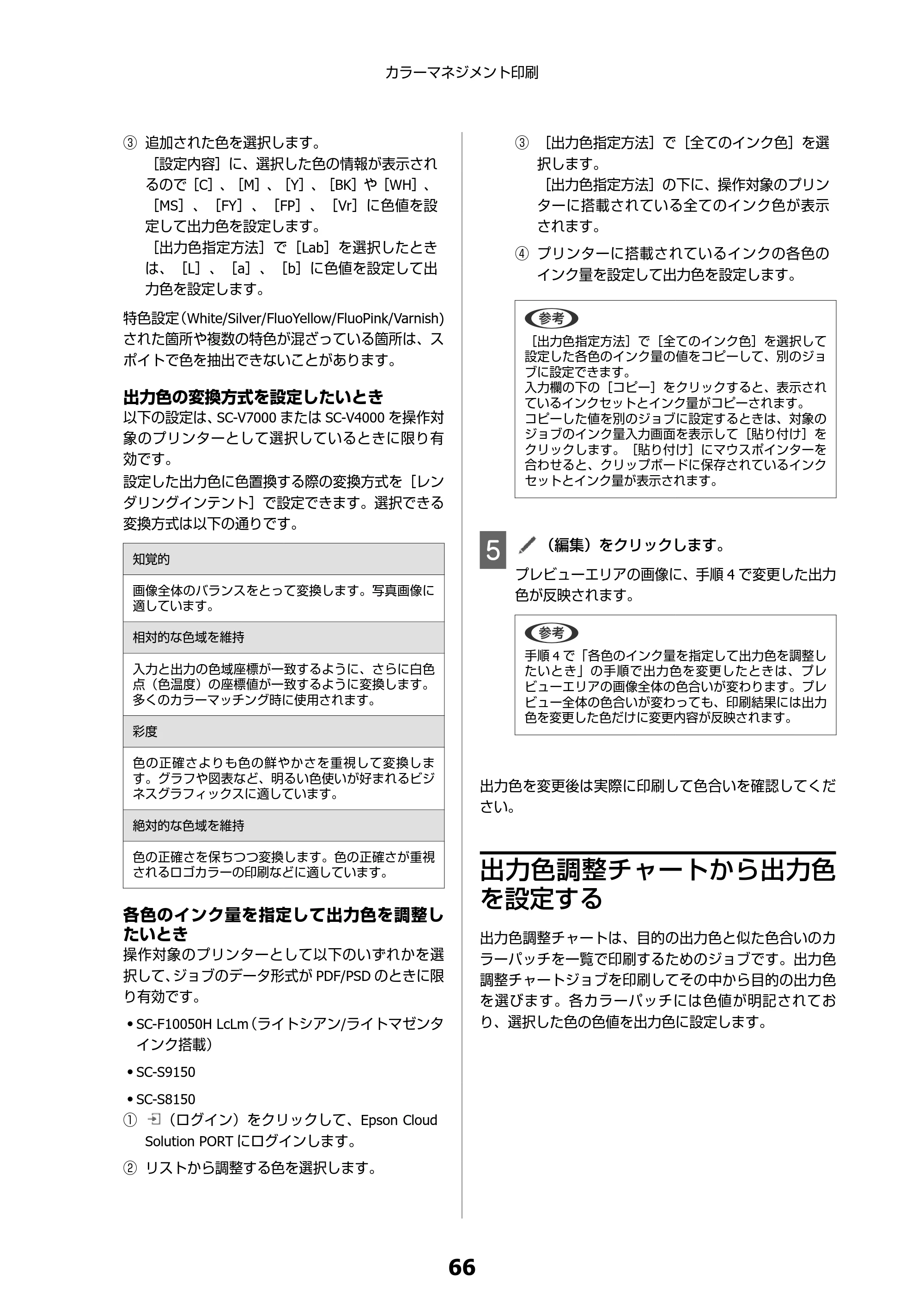 エプソン SC-F550 Epson Edge Print 操作ガイド — 出力色調整チャートから出力色を設定する — 原本ページ — 66ページ