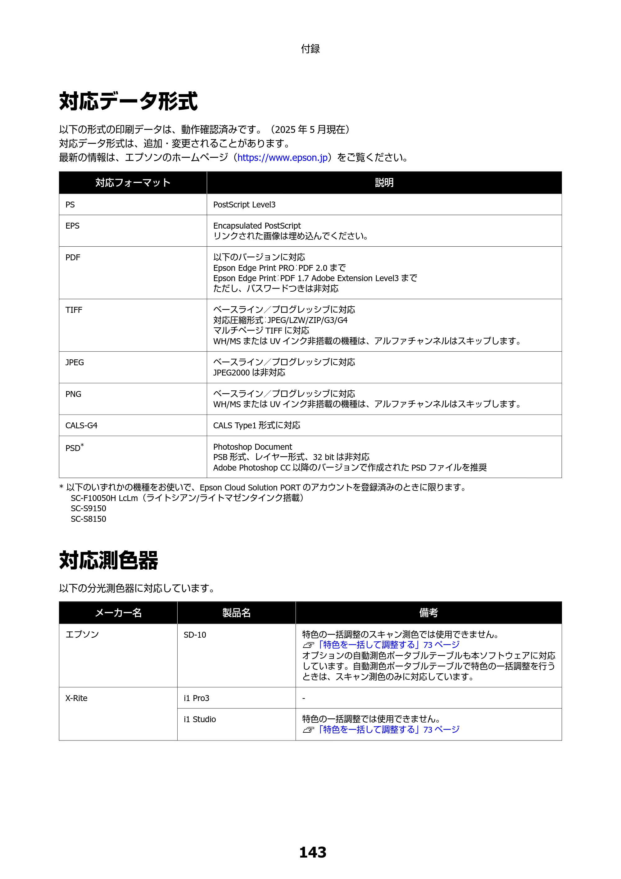 エプソン SC-F550 Epson Edge Print 操作ガイド — 対応データ形式 — 原本ページ — 143ページ