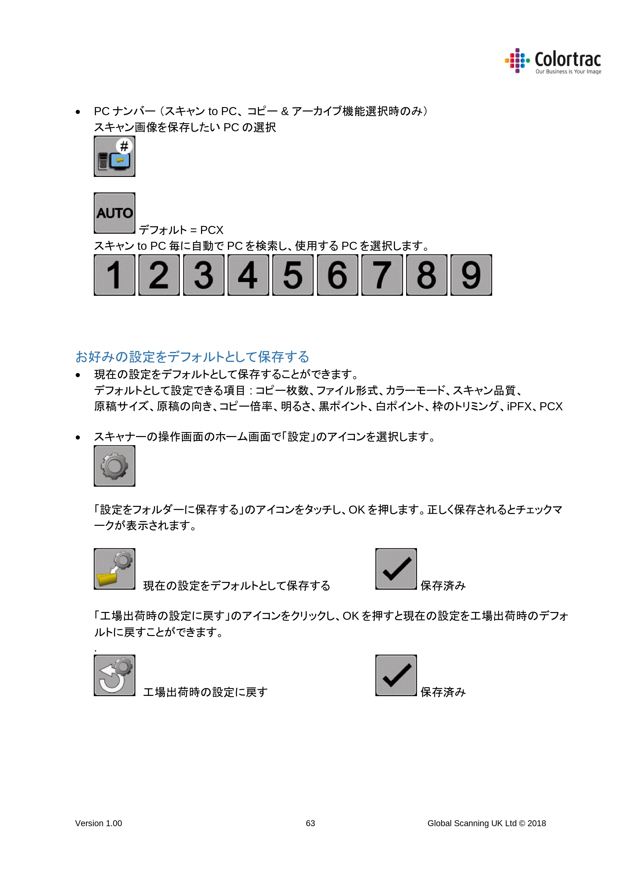 キヤノン TM-300/TM-300 MFP TM-200／TM-300 MFPスキャナーユニット取扱説明書 2019年6月5日掲載 （PDF形式／3.63Mバイト） — お好みの設定をデフォルトとして保存する — 原本ページ — 63ページ