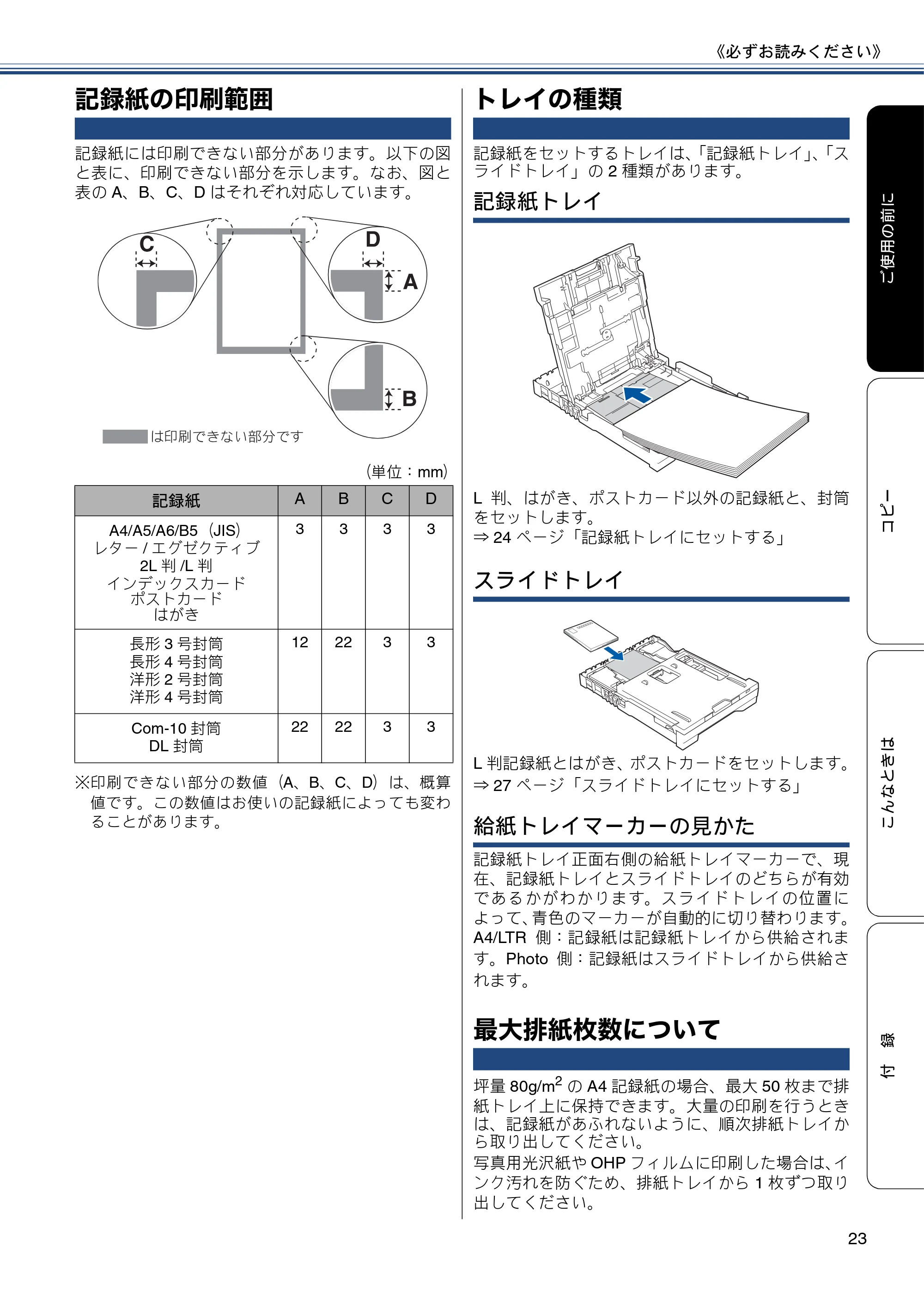 ブラザー DCP-J137N ユーザーズガイド ～基本編～ — 記録紙の印刷範囲 — 原本ページ — 23ページ