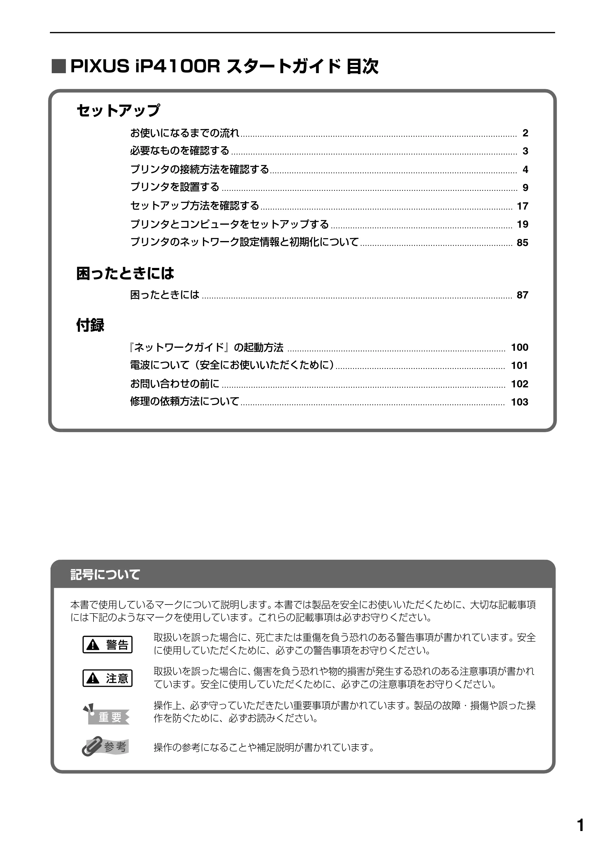 キヤノン PIXUS iP4100R スタートガイド （PDF形式／8.92Mバイト） — 必要なものを確認する — 原本ページ — 3ページ