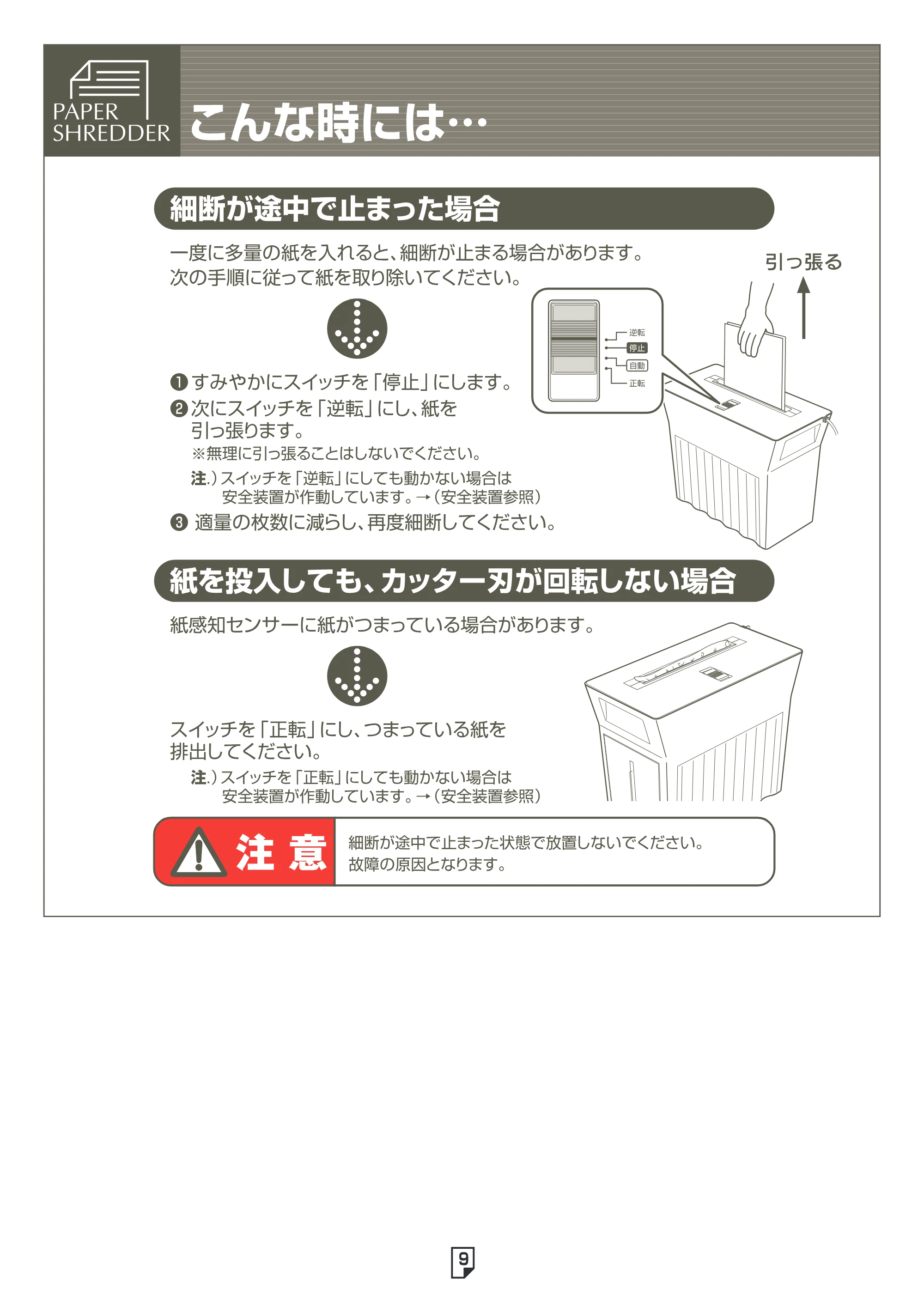 アイリスオーヤマ ペーパーシュレッダー P5HI 取扱説明書 — 原本ページ — 9ページ
