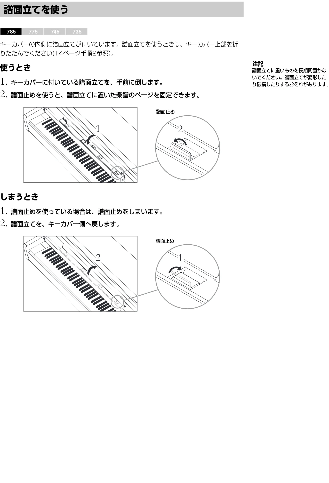 ヤマハ CLP-785 / CLP-775 / CLP-745 CLP-785/CLP-775/CLP-745/CLP-735 取扱説明書 — 譜面立てを使う — 図版 17-1 — 17ページ