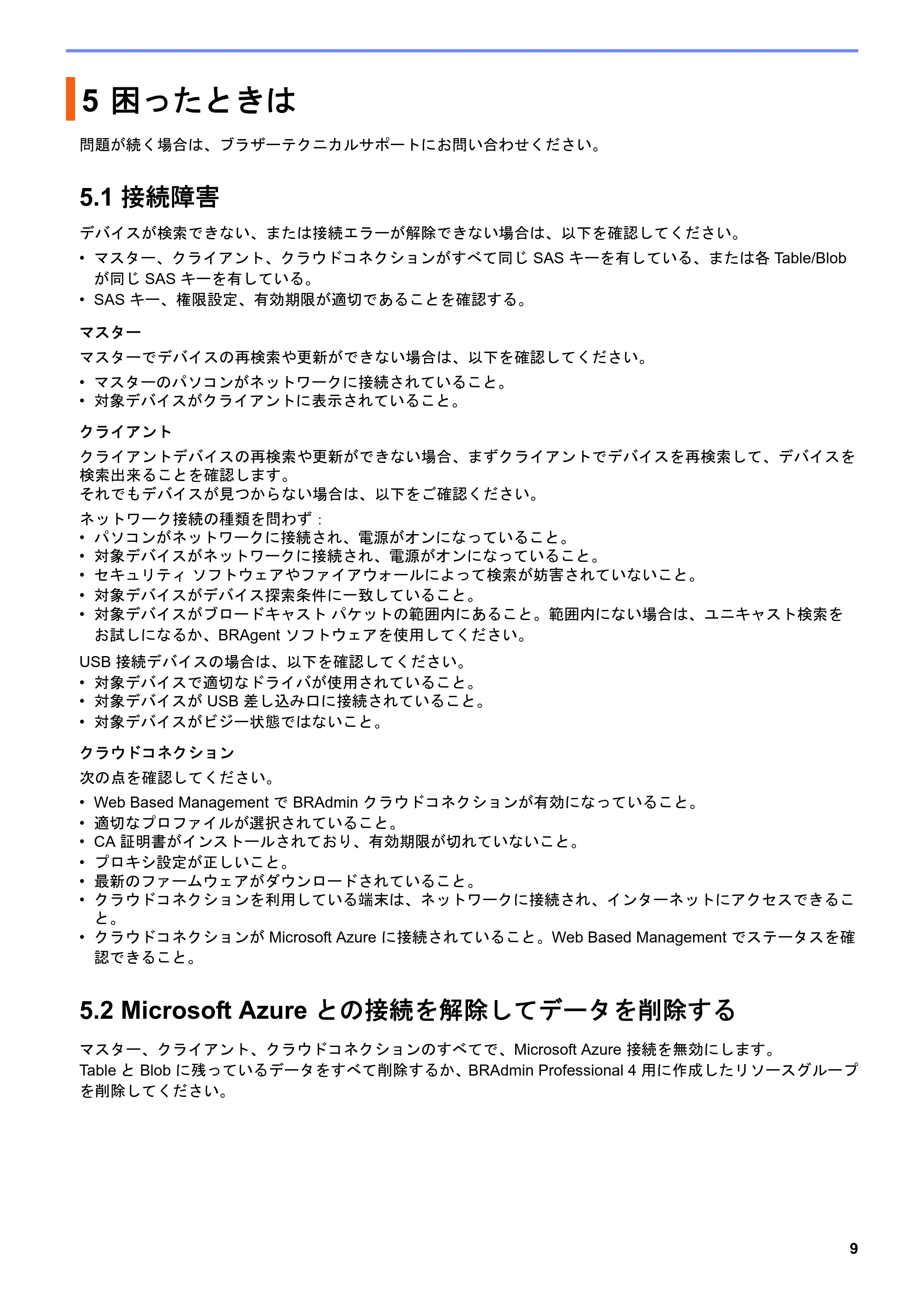 ブラザー QL-1115NWB / RJ-4250WB / TD-2130N/ 2130NSA ユーザーズガイド （BRAdmin Professional 4 Microsoft Azure 向け） — 5 困ったときは — 原本ページ — 12ページ