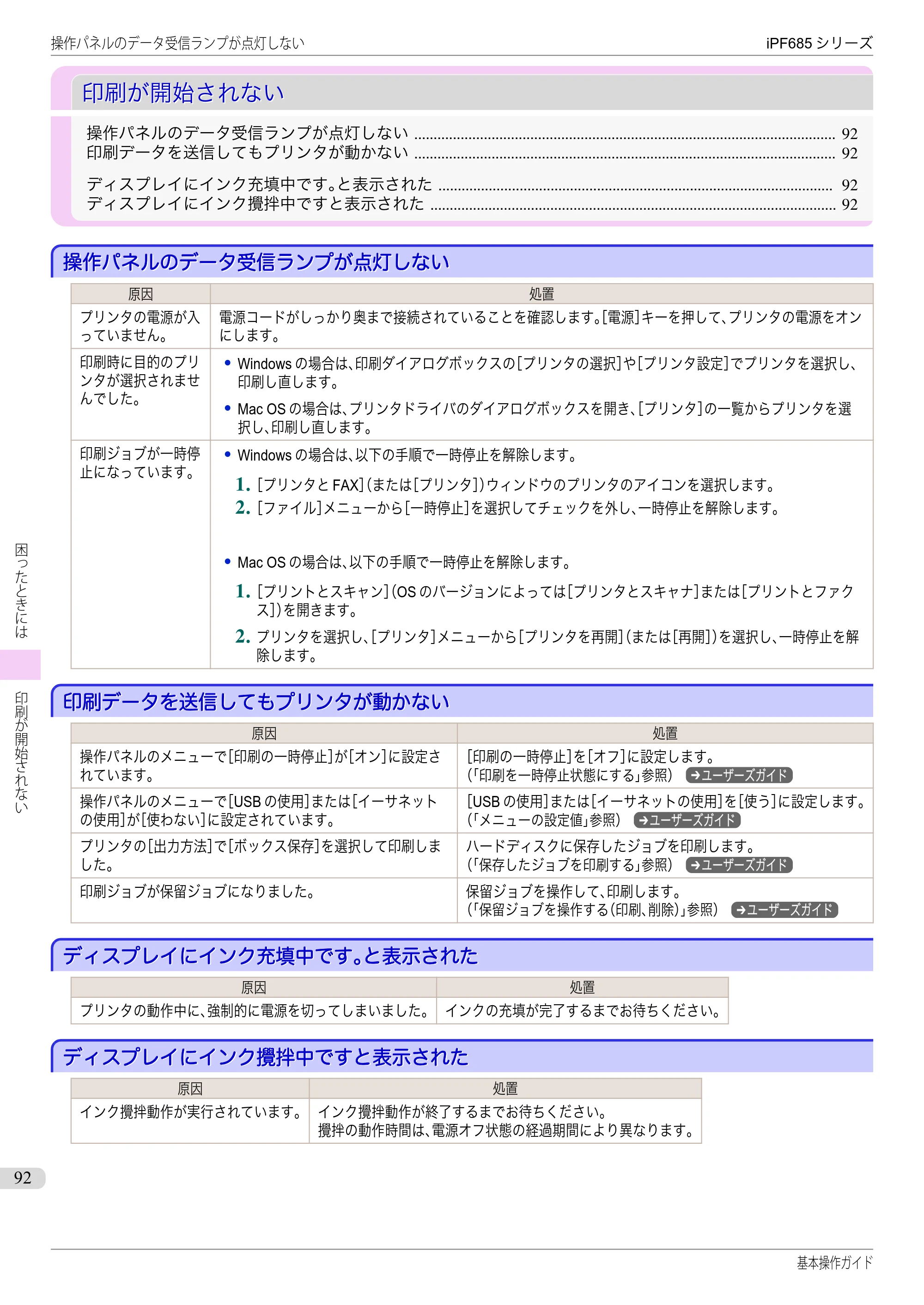 キヤノン iPF680/685/780/785 iPF685 基本操作ガイド （PDF：11.0MB） — 印刷が開始されない — 原本ページ — 92ページ