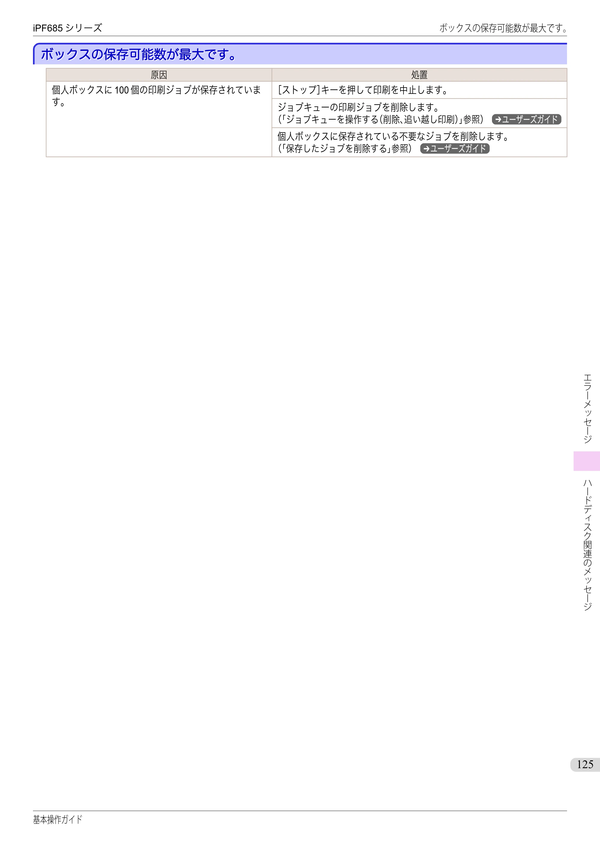 キヤノン iPF680/685/780/785 iPF685 基本操作ガイド （PDF：11.0MB） — ボックスの保存可能数が最大です｡ — 原本ページ — 125ページ