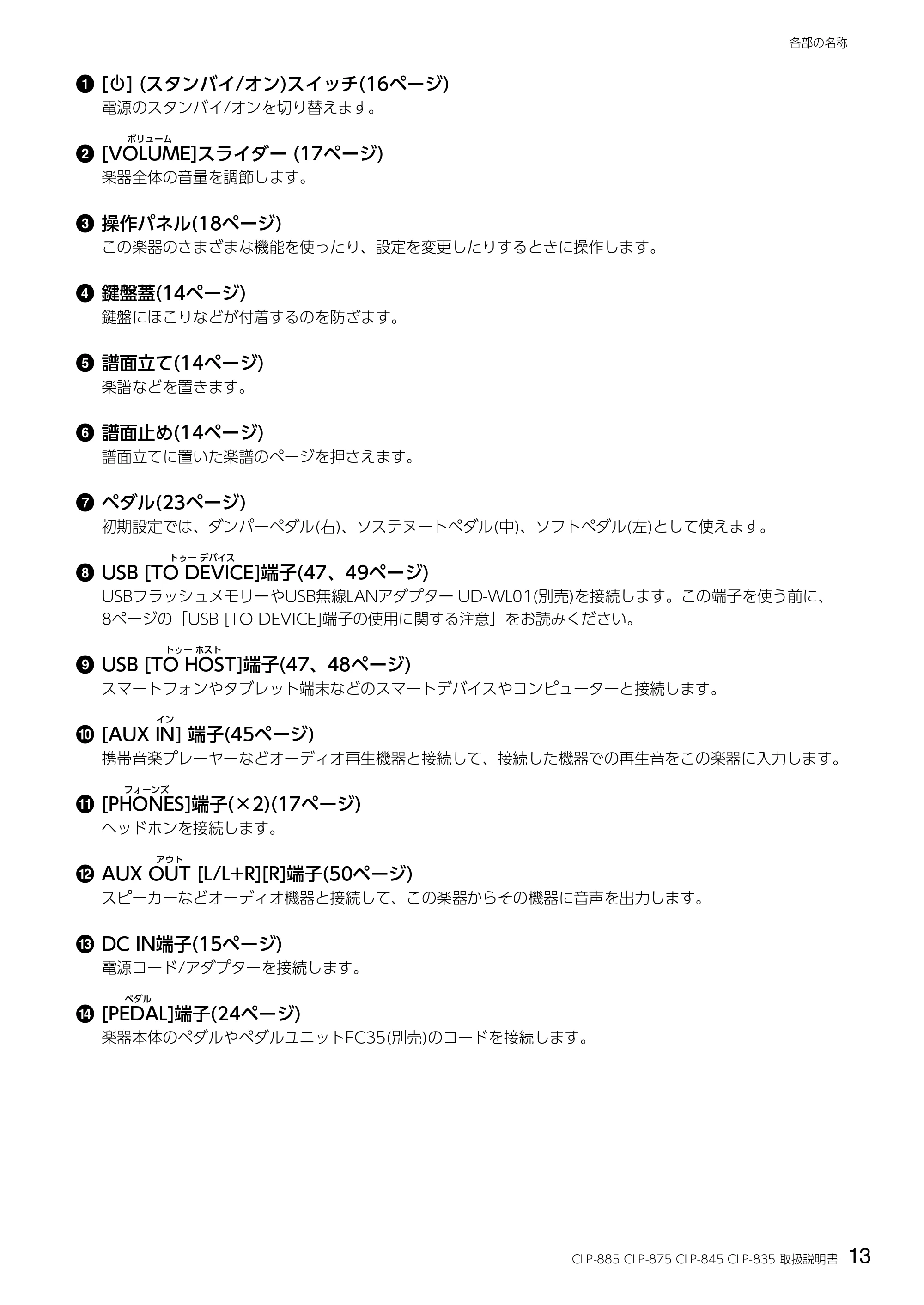 ヤマハ CLP-885 / CLP-875 / CLP-845 CLP-885/CLP-875/CLP-845/CLP-835 取扱説明書 — 原本ページ — 13ページ