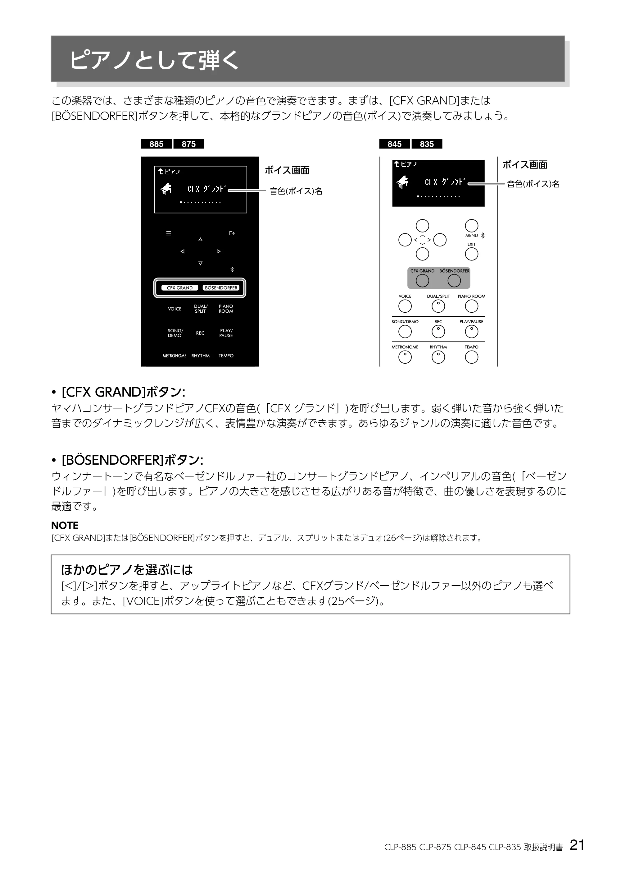 ヤマハ CLP-885 / CLP-875 / CLP-845 CLP-885/CLP-875/CLP-845/CLP-835 取扱説明書 — ピアノとして弾く — 原本ページ — 21ページ