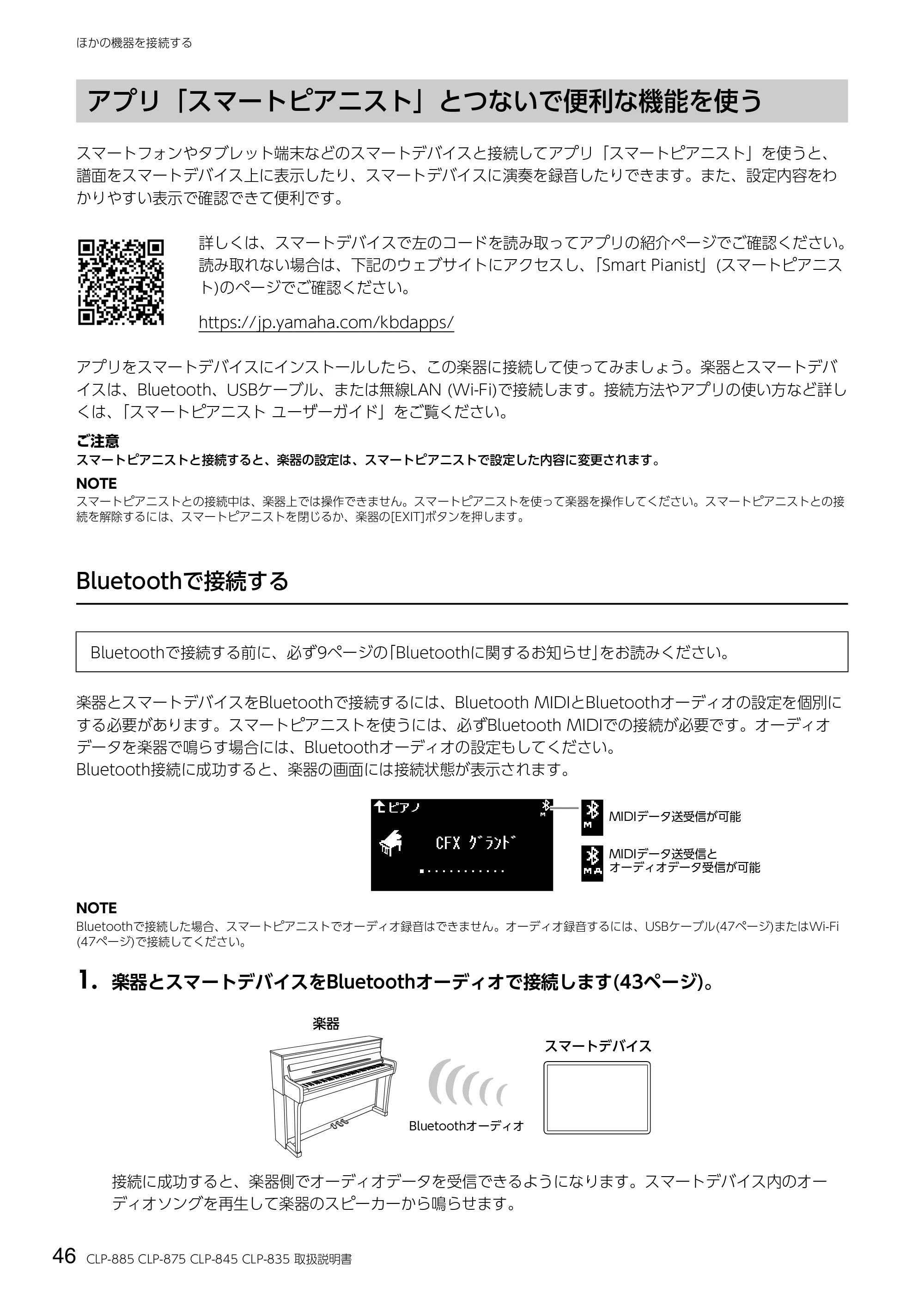 ヤマハ CLP-885 / CLP-875 / CLP-845 CLP-885/CLP-875/CLP-845/CLP-835 取扱説明書 — アプリ「スマートピアニスト」とつないで便利な機能を使う — 原本ページ — 46ページ