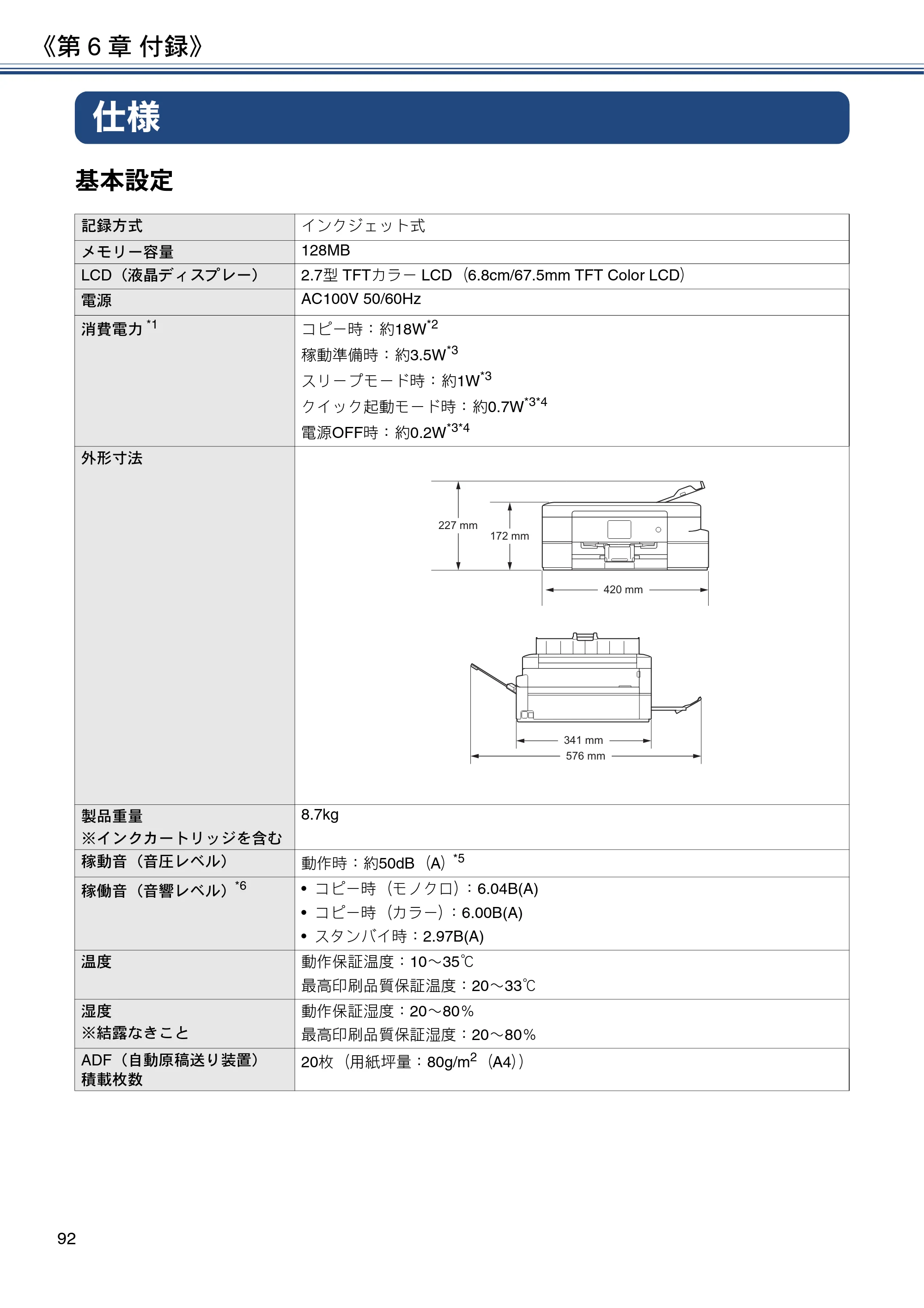 ブラザー DCP-J983N ユーザーズガイド ～応用編～ — 仕様 — 原本ページ — 92ページ