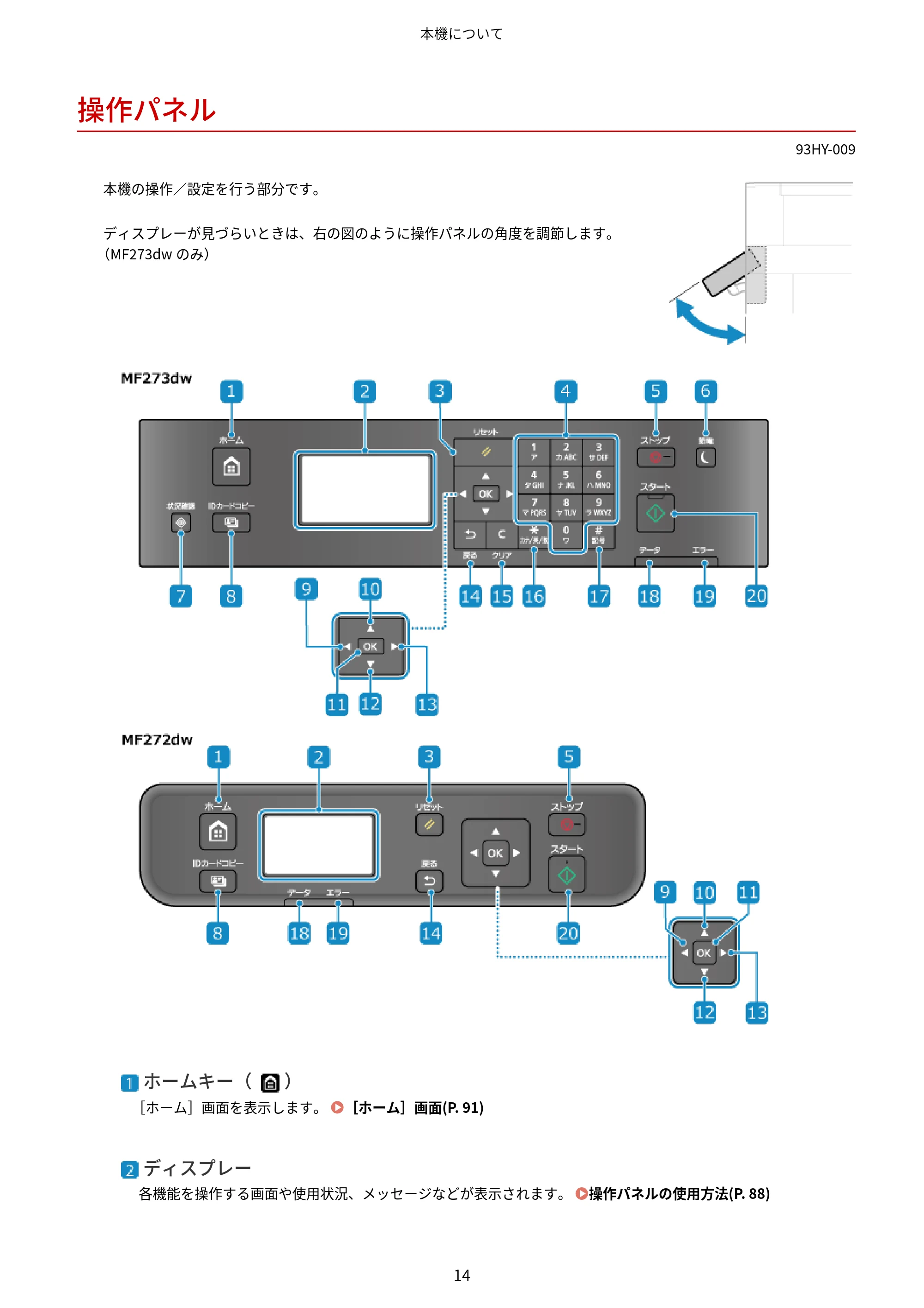 キヤノン MF273dw・MF272dw ユーザーズガイド 2026年6月25日更新(PDF:3.27MB) — 操作パネル — 原本ページ — 22ページ