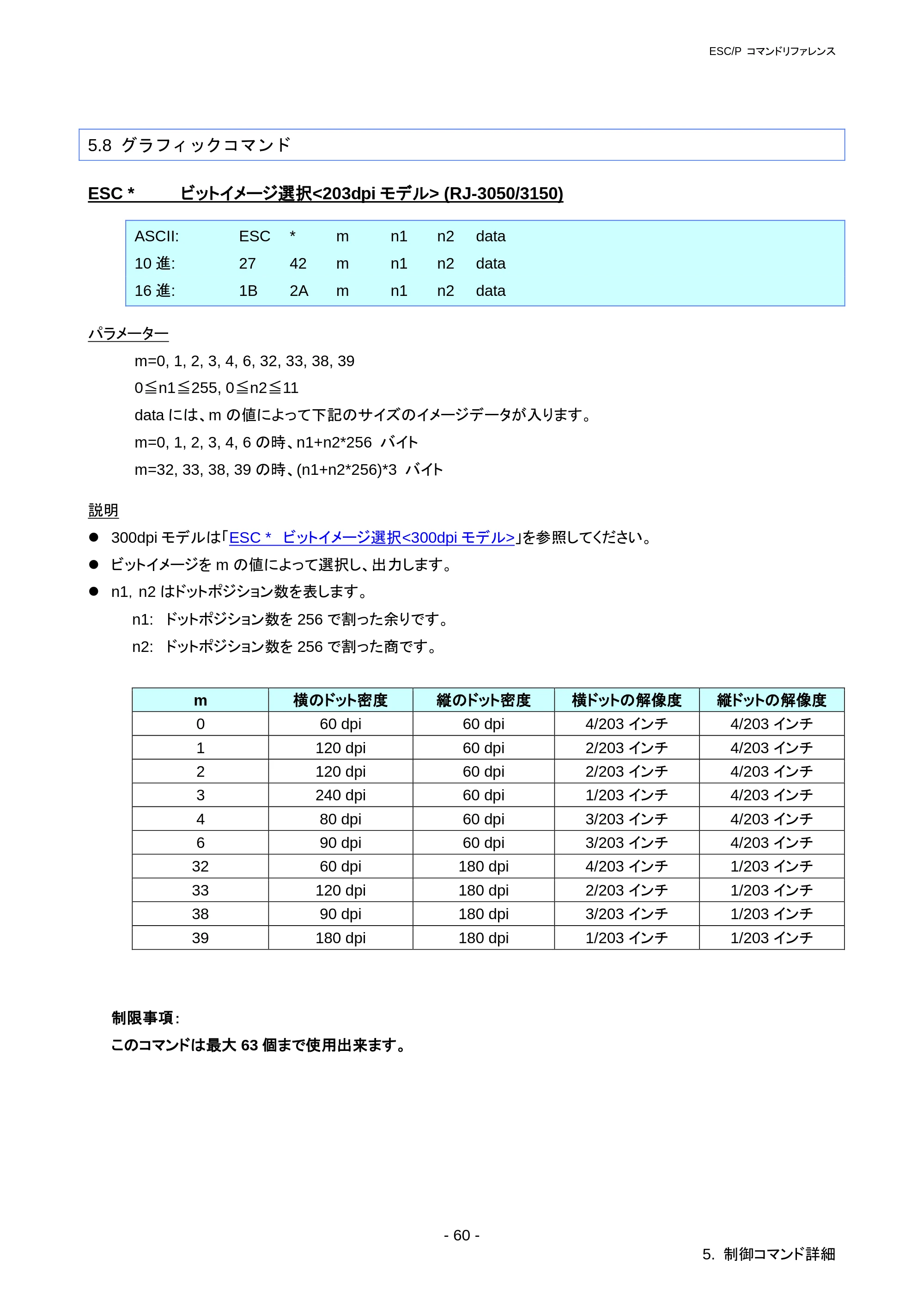 ブラザー RJ-3050 / RJ-3050Ai / RJ-3150 ESC/Pコマンドリファレンス — 原本ページ — 66ページ