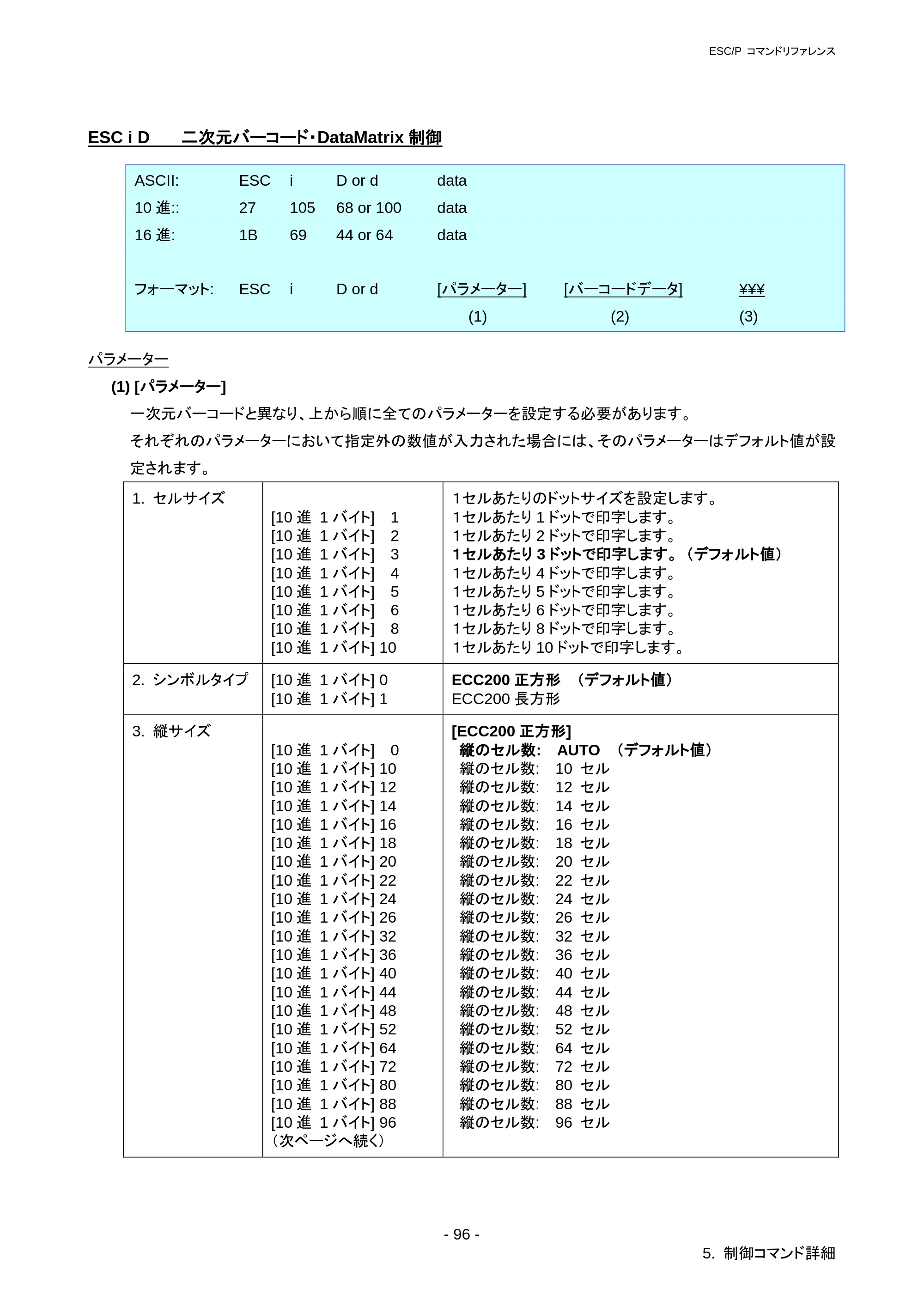 ブラザー RJ-3050 / RJ-3050Ai / RJ-3150 ESC/Pコマンドリファレンス — 原本ページ — 102ページ