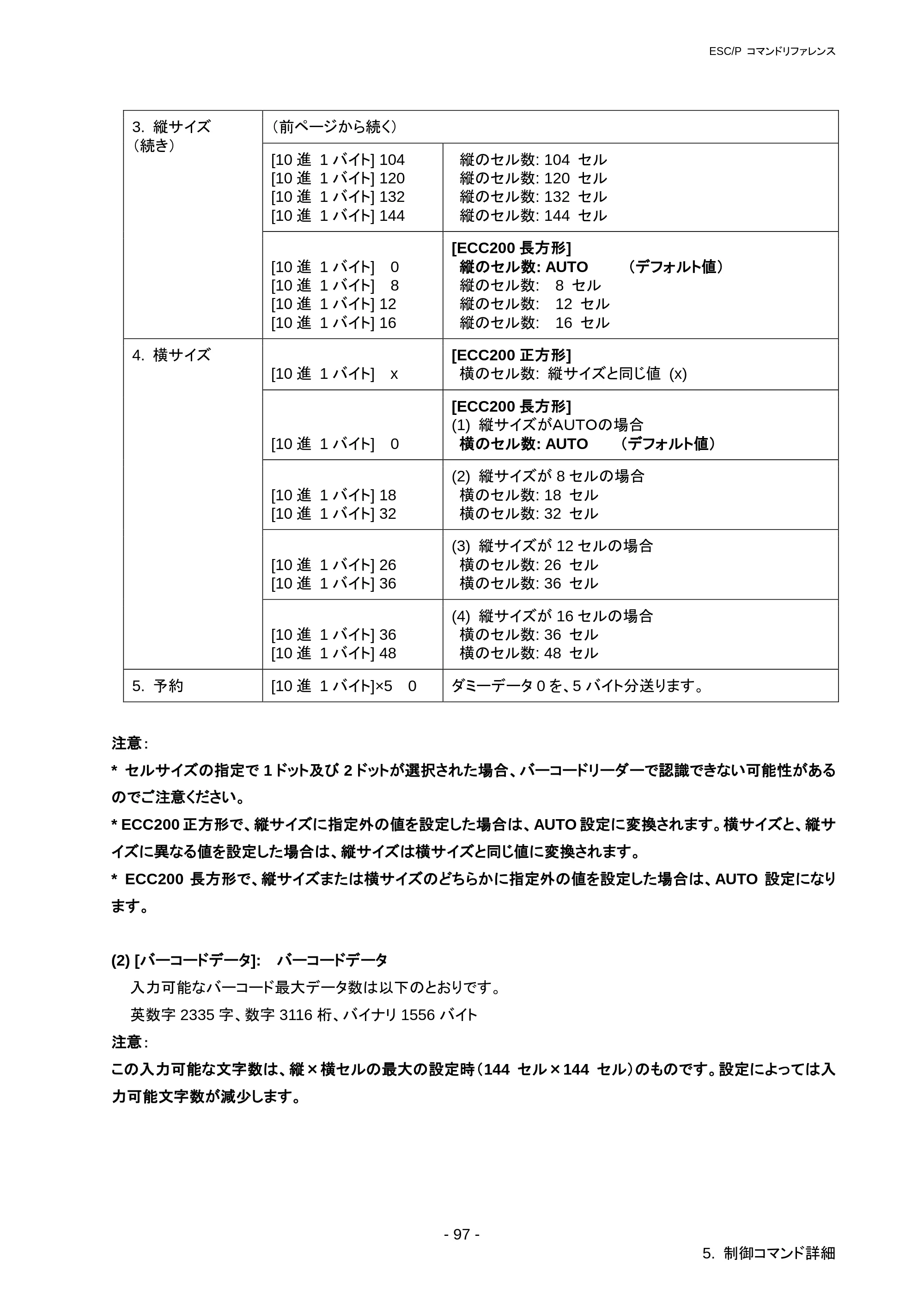 ブラザー RJ-3050 / RJ-3050Ai / RJ-3150 ESC/Pコマンドリファレンス — ESC i G 指定書体設定 — 原本ページ — 103ページ