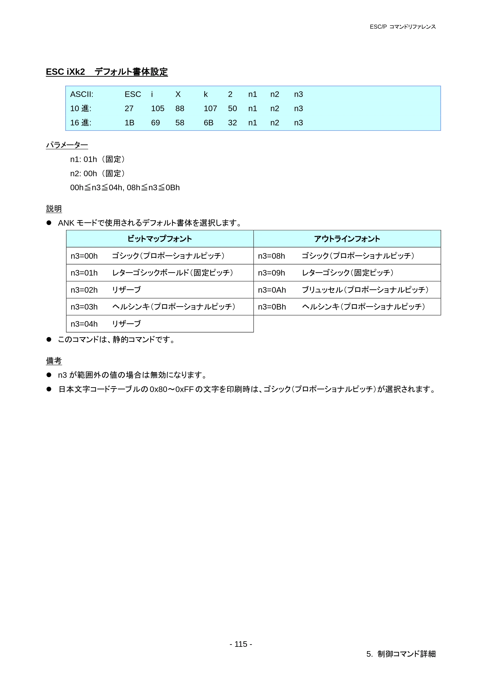 ブラザー RJ-3050 / RJ-3050Ai / RJ-3150 ESC/Pコマンドリファレンス — ESC iX(2 デフォルトページ長設定 — 原本ページ — 121ページ