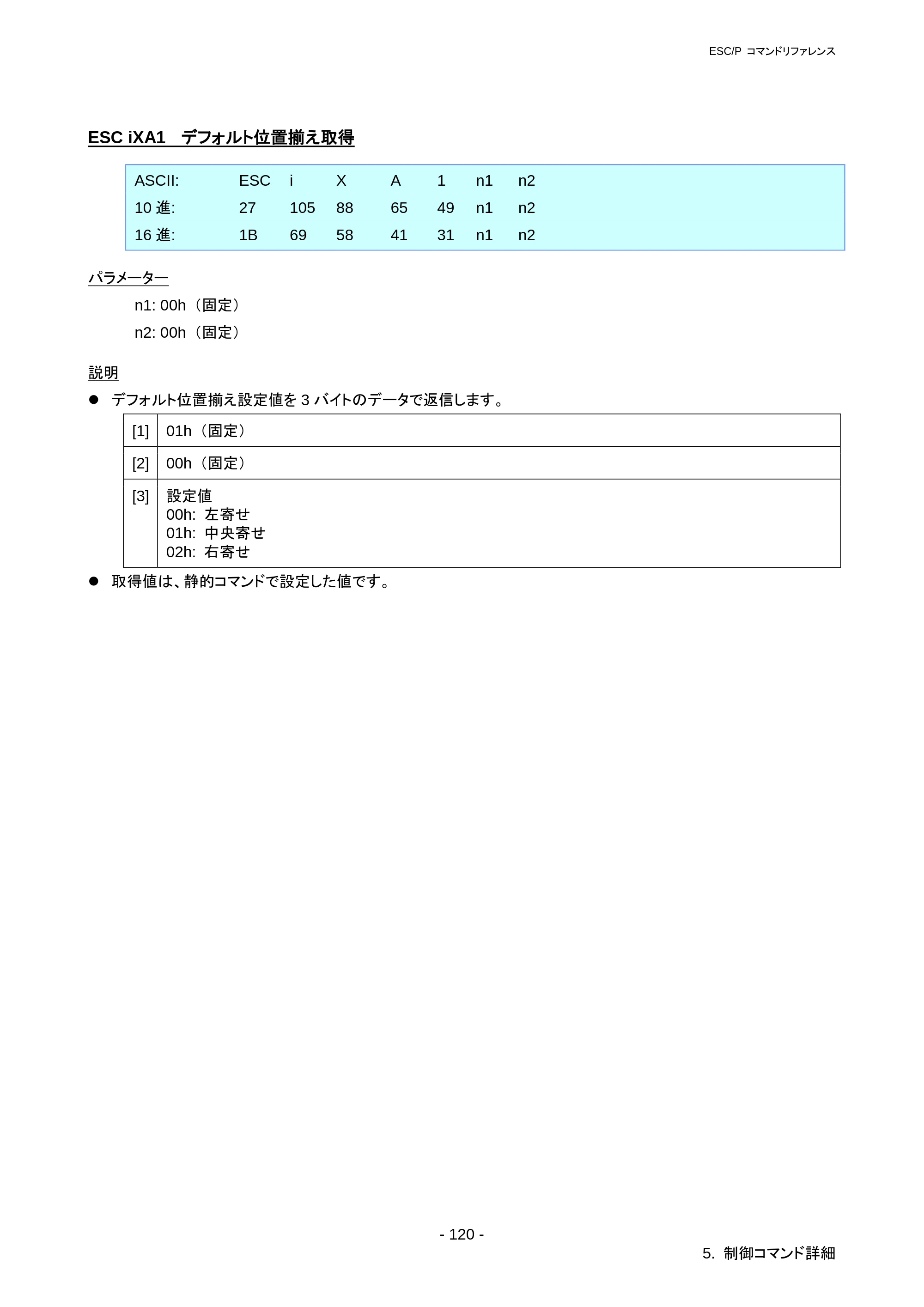 ブラザー RJ-3050 / RJ-3050Ai / RJ-3150 ESC/Pコマンドリファレンス — ESC iXm1 デフォルト文字コード表取得 — 原本ページ — 126ページ