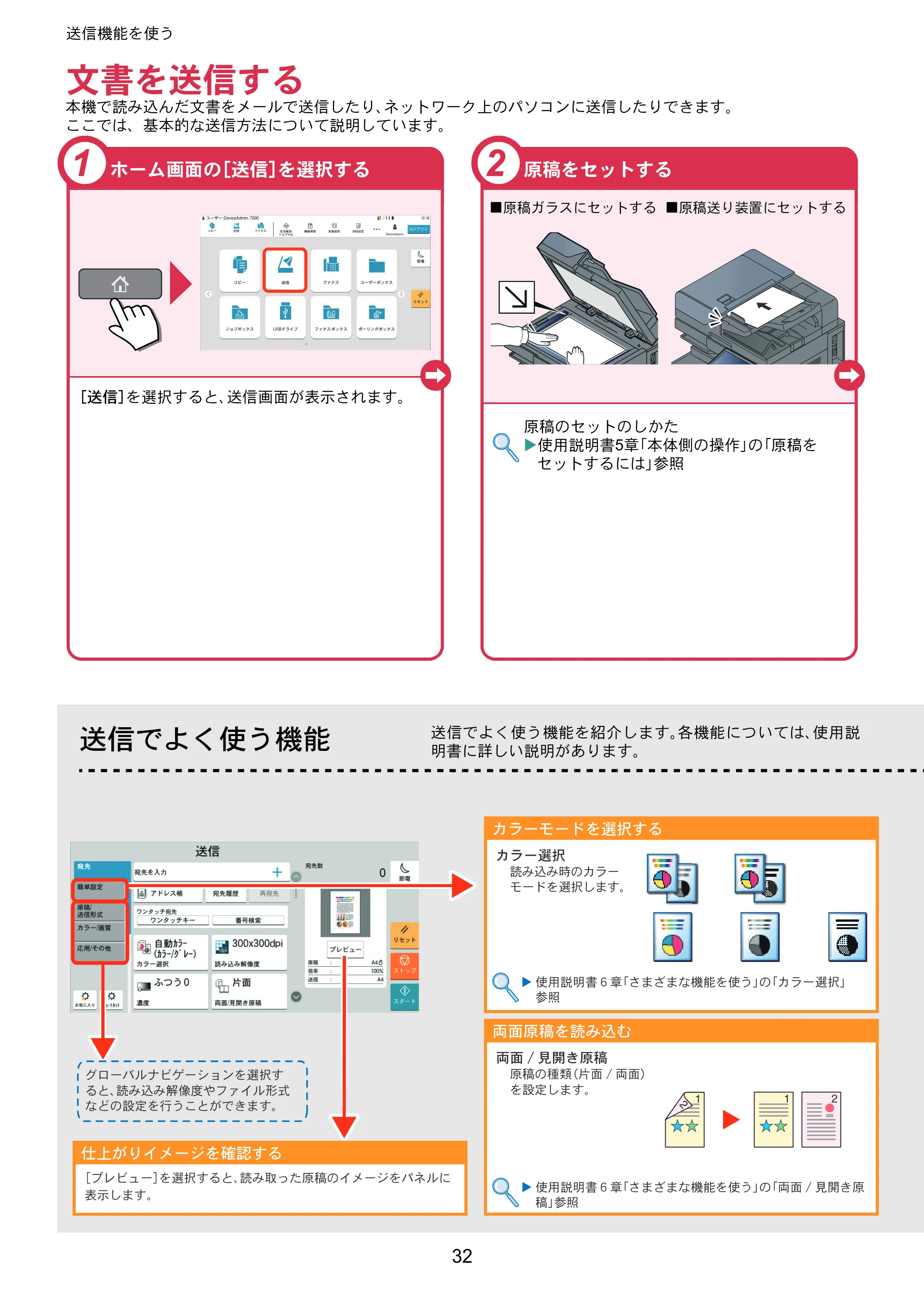 京セラ TASKalfa 2554ci / TASKalfa 3554ci / TASKalfa 4054ci TASKalfa 7054ci/6054ci/5054ci/4054ci/3554ci/2554ci クイックガイド — 文書を送信する — 原本ページ — 32ページ