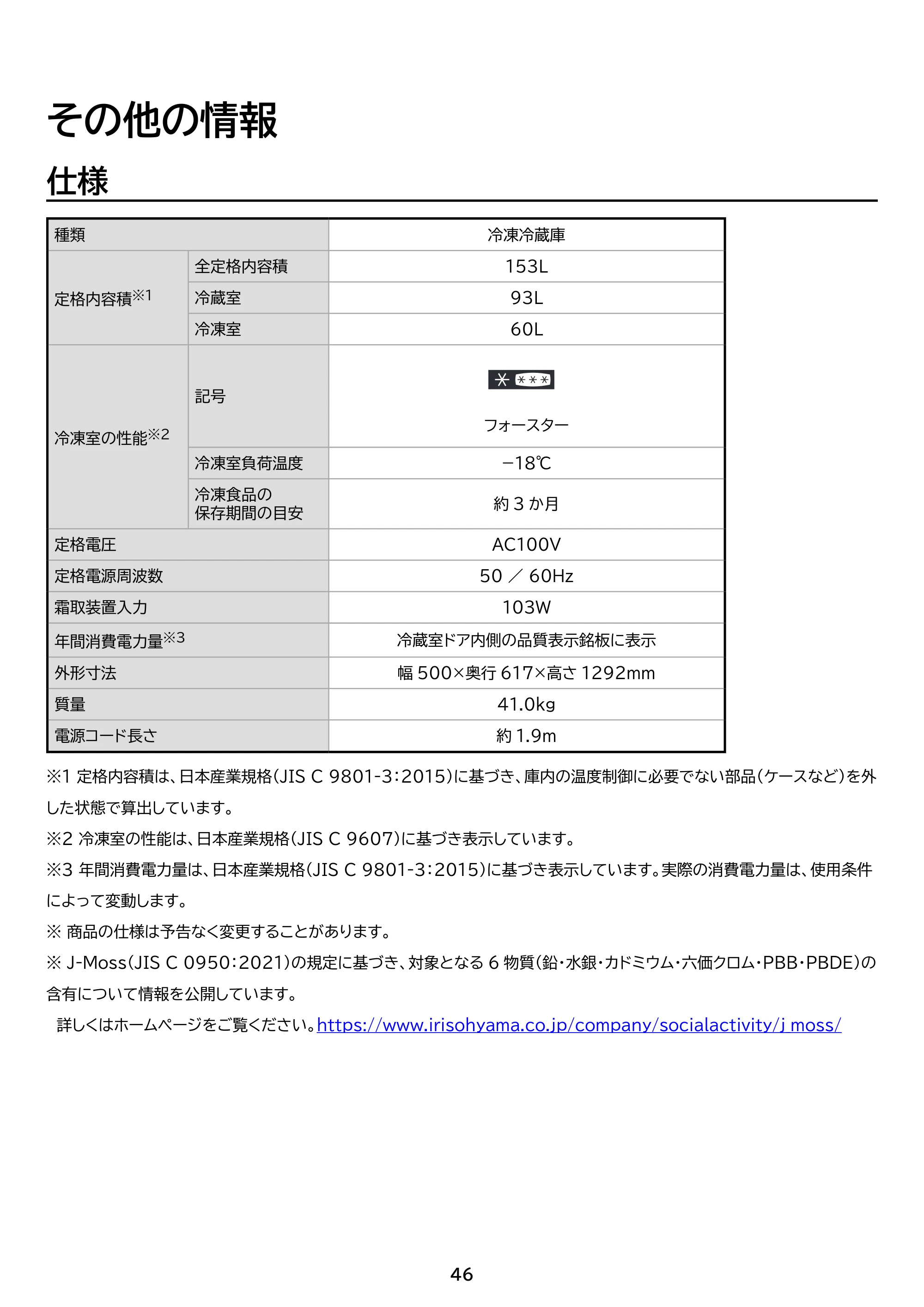 アイリスオーヤマ IRSN-HF15A 取扱説明書 — 原本ページ — 46ページ