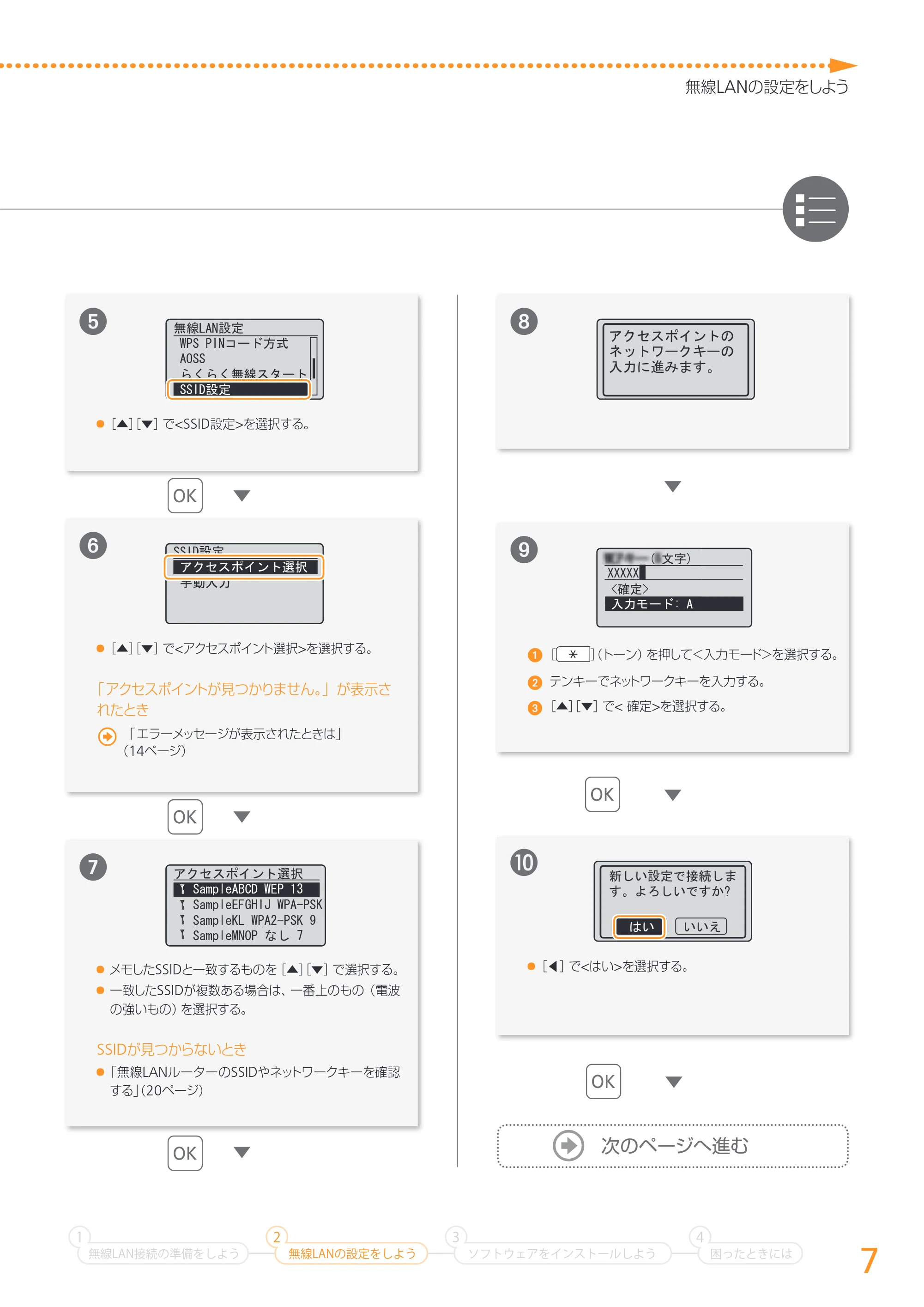 キヤノン MF4890dw/MF4870dn/MF4830d/MF4820d/MF4750 無線LAN設定ガイド (MF4890dw) 2013年5月9日更新(PDF:2.46MB) — 原本ページ — 7ページ