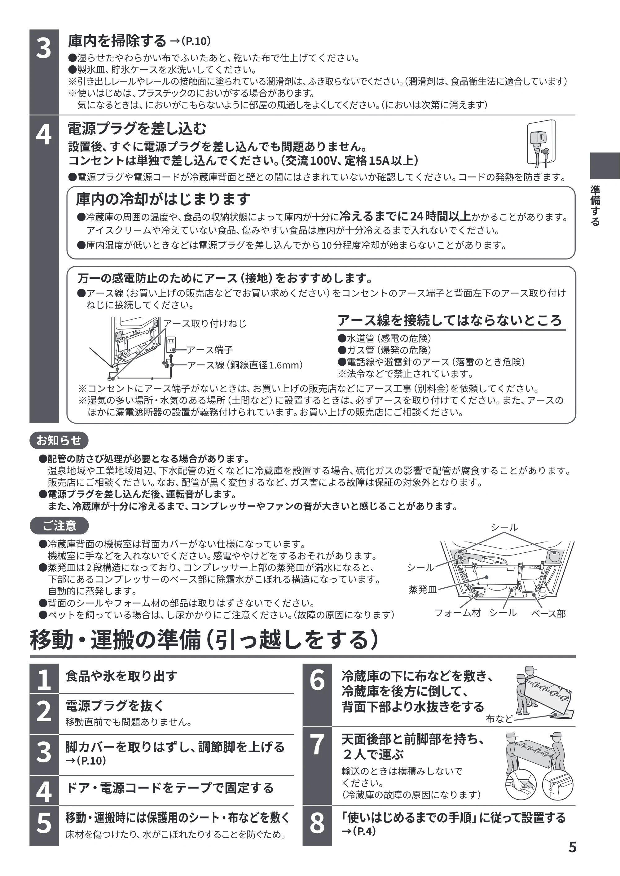 日立 R-27Y 取扱説明書 — 庫内を掃除する →(P.䏅䏄) — 原本ページ — 5ページ