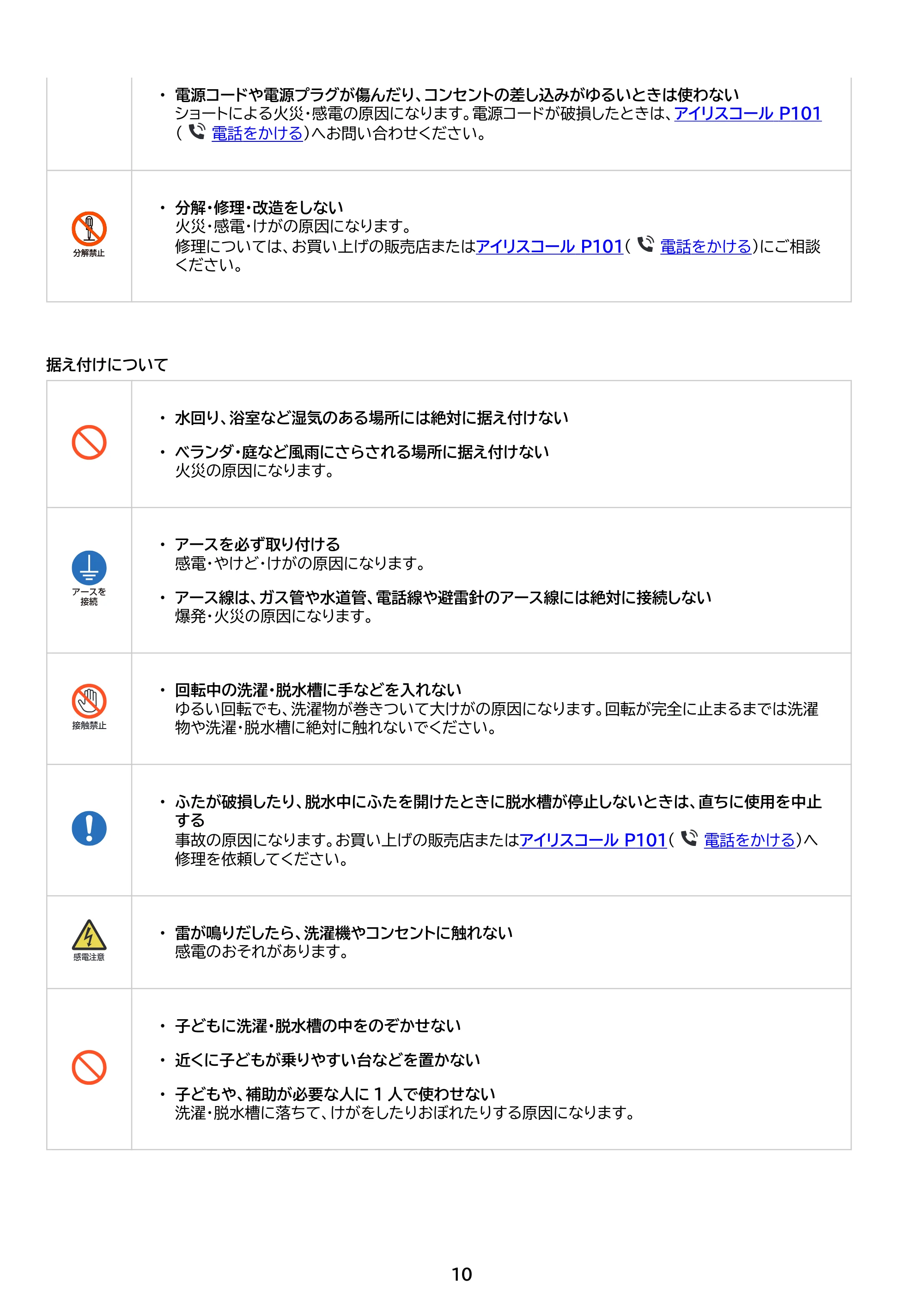 アイリスオーヤマ TCW-105A02 取扱説明書 — 原本ページ — 10ページ