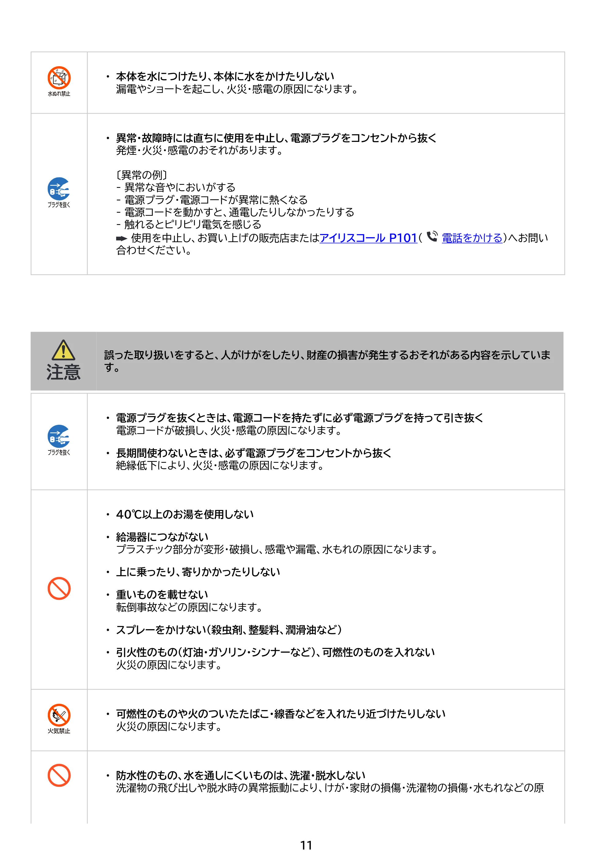 アイリスオーヤマ TCW-105A02 取扱説明書 — 原本ページ — 11ページ