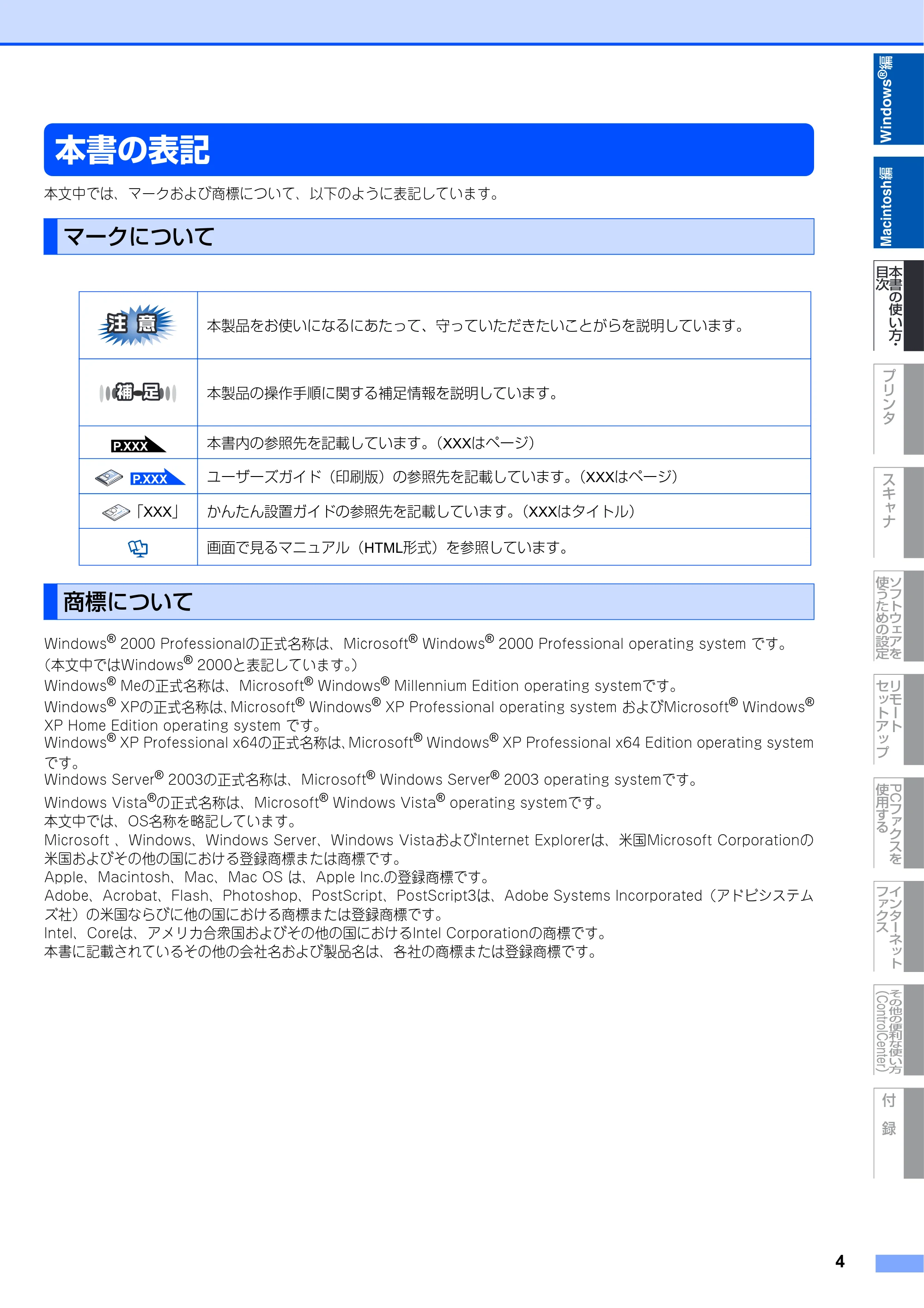 ブラザー DCP-9040CN / MFC-9440CN / MFC-9450CDN ユーザーズガイド ～パソコン活用編～ — 本書の表記 — 原本ページ — 5ページ
