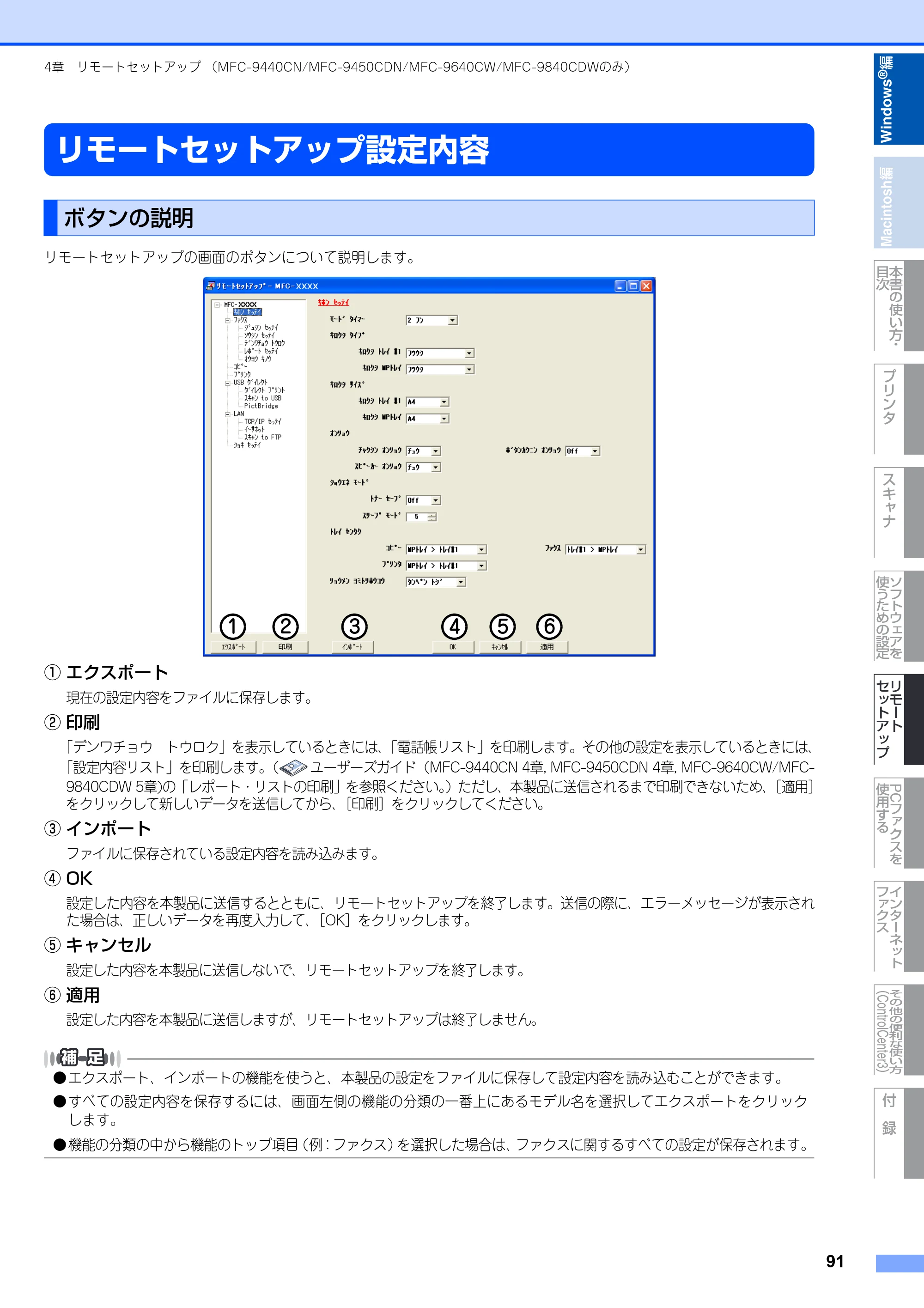 ブラザー DCP-9040CN / MFC-9440CN / MFC-9450CDN ユーザーズガイド ～パソコン活用編～ — リモートセットアップ設定内容 — 原本ページ — 92ページ