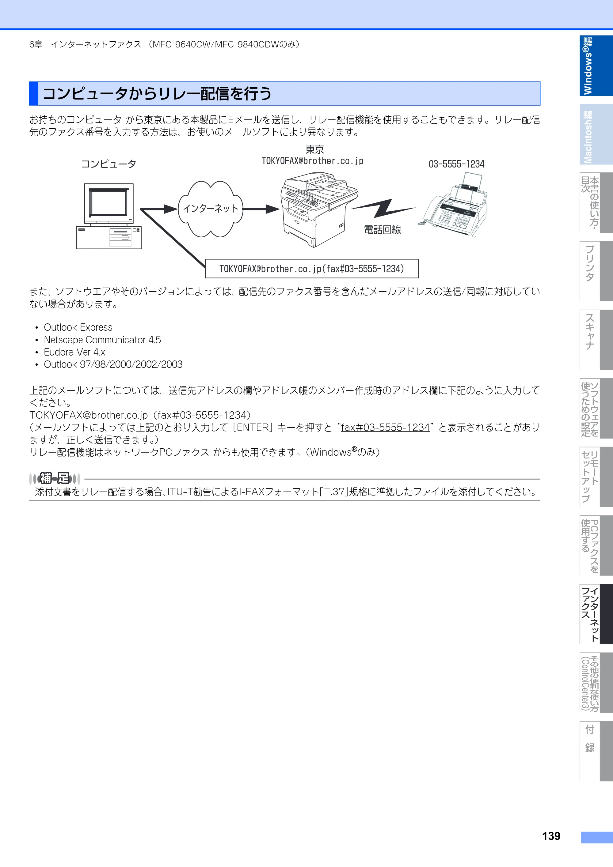 ブラザー DCP-9040CN / MFC-9440CN / MFC-9450CDN ユーザーズガイド ～パソコン活用編～ — コンピュータからリレー配信を行う — 原本ページ — 140ページ