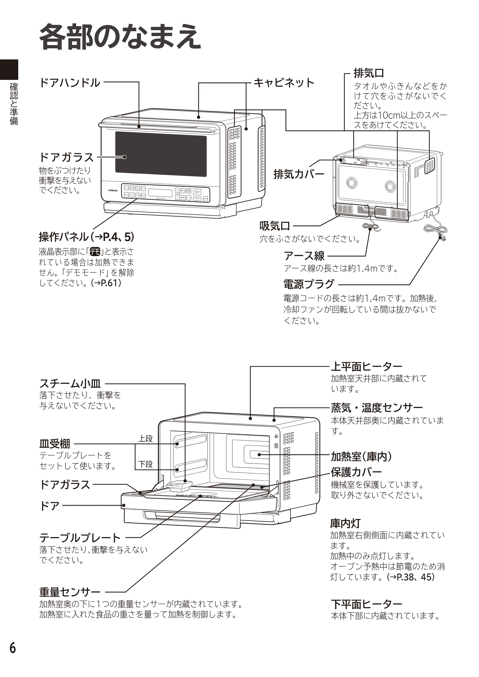 日立 MRO-S7D 取扱説明書 — 各部のなまえ — 原本ページ — 6ページ