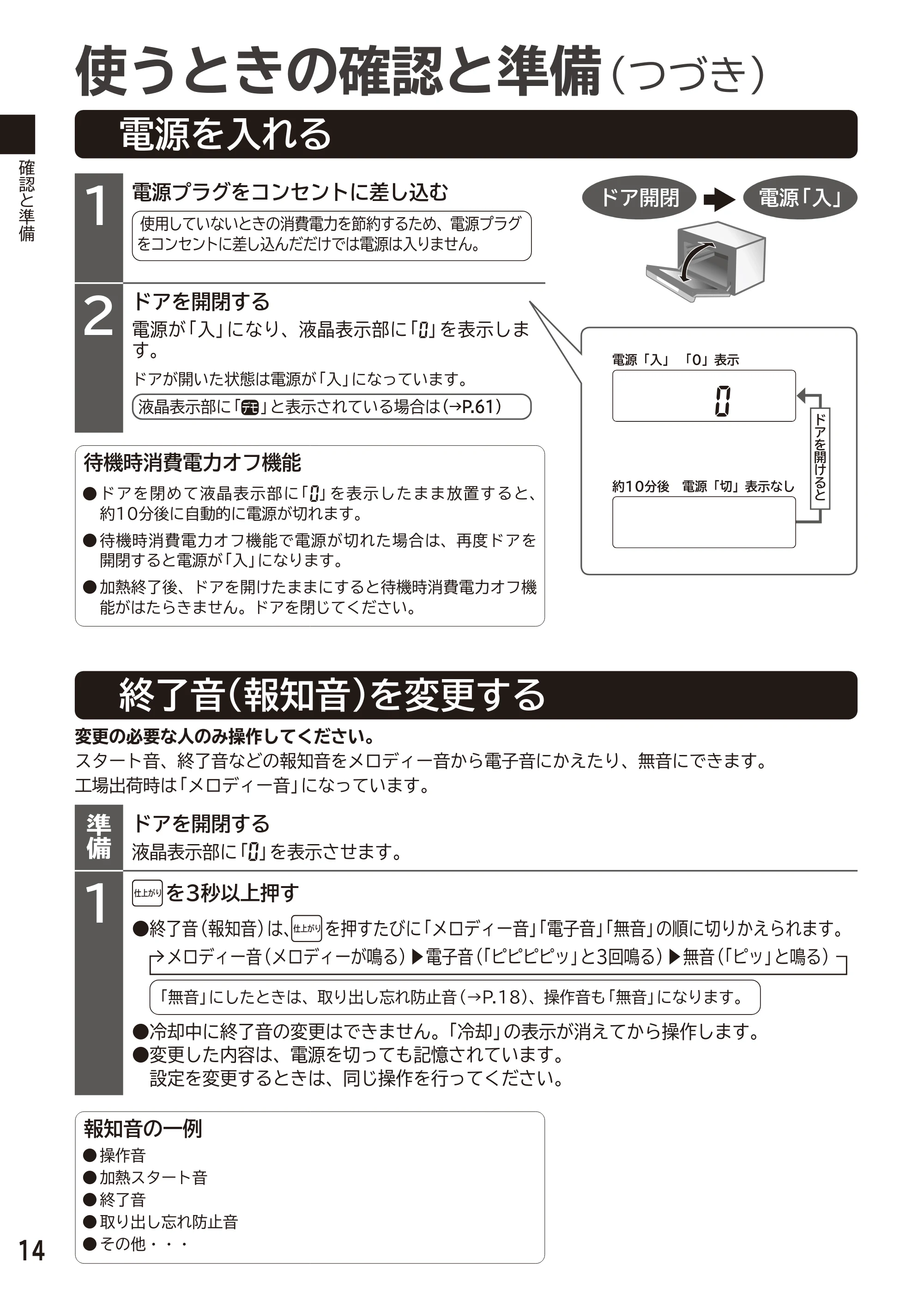 日立 MRO-S7D 取扱説明書 — 電源を入れる — 原本ページ — 14ページ
