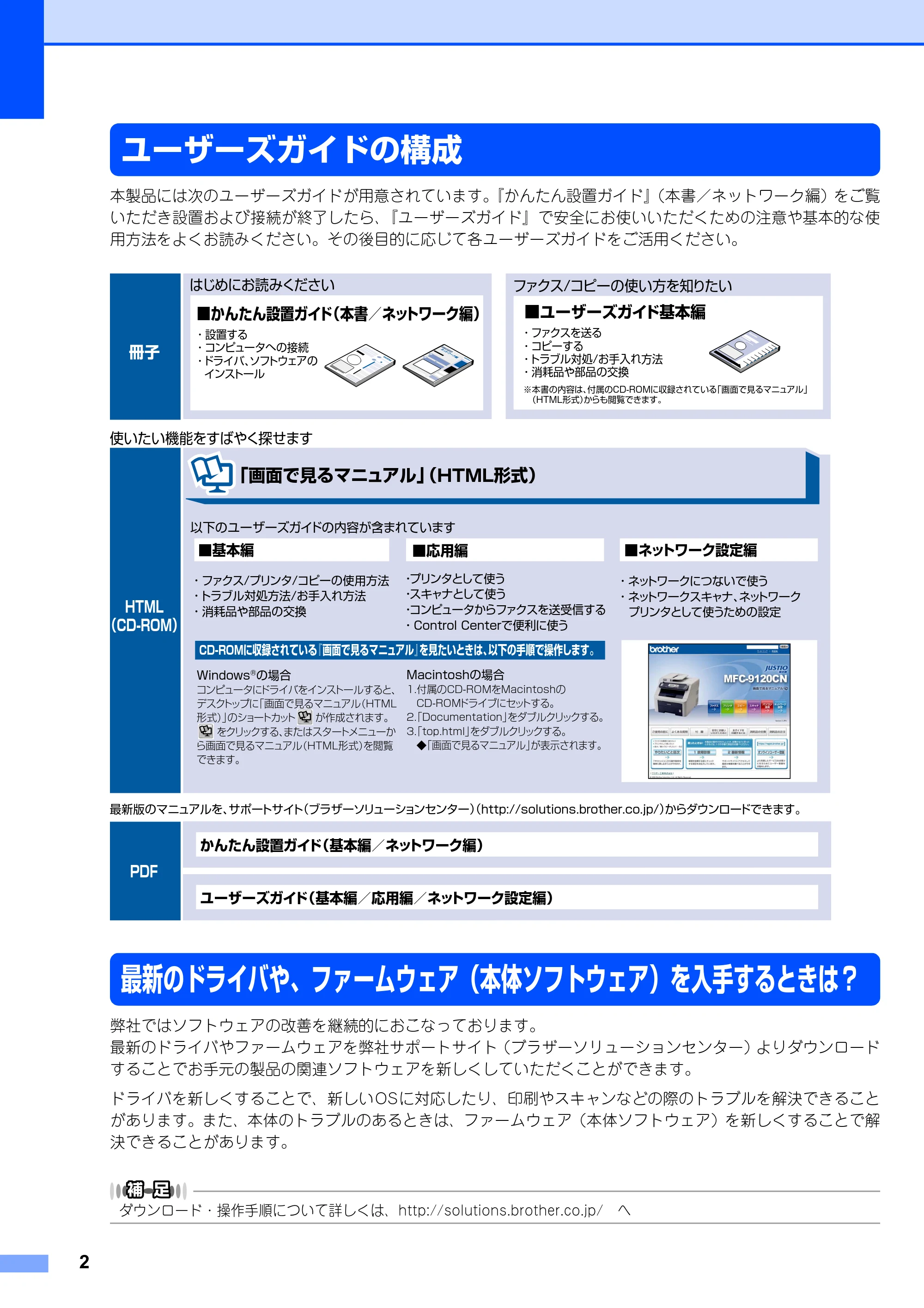 ブラザー MFC-9120CN かんたん設置ガイド — ユーザーズガイドの構成 — 原本ページ — 2ページ