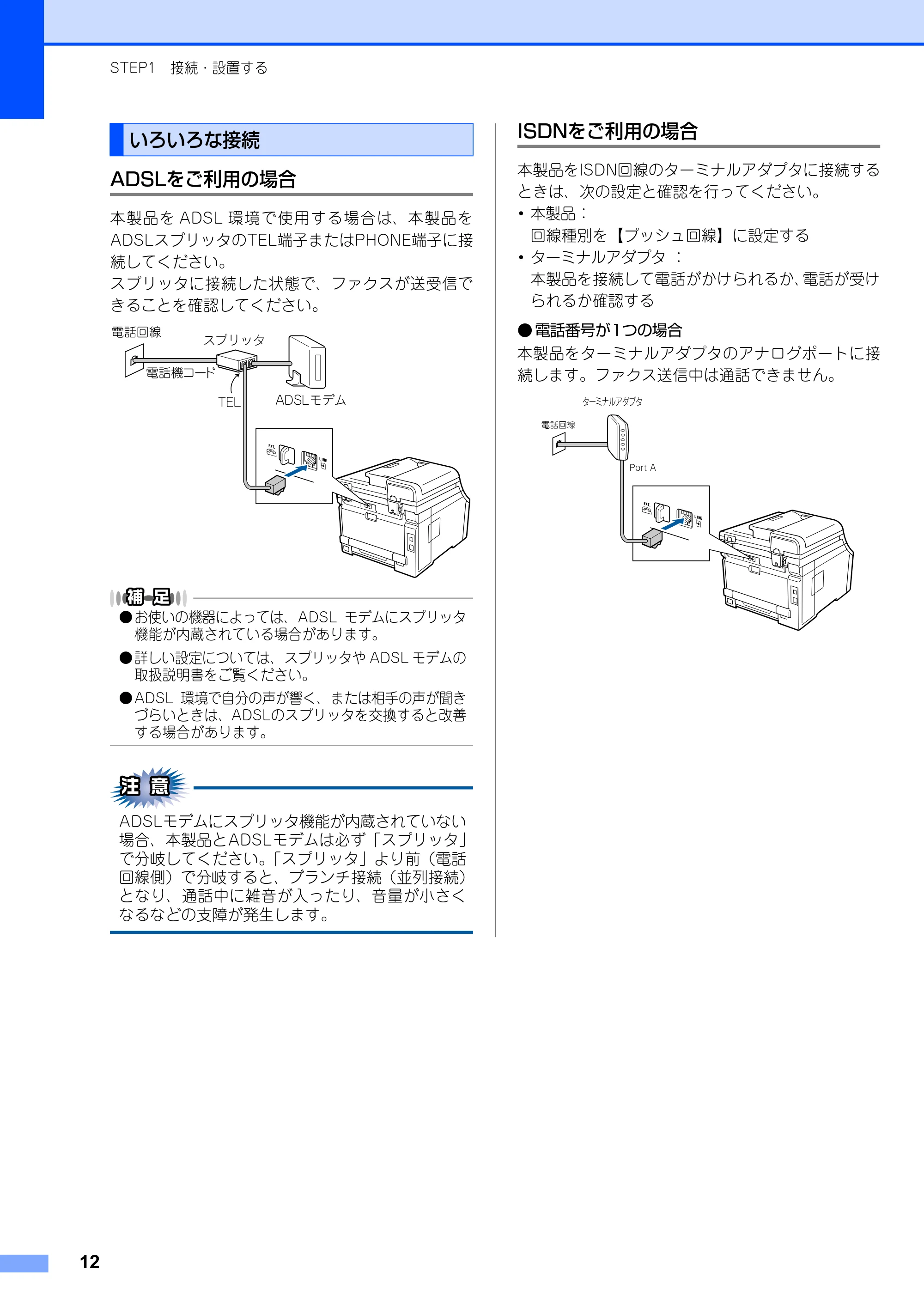 ブラザー MFC-9120CN かんたん設置ガイド — いろいろな接続 — 原本ページ — 12ページ