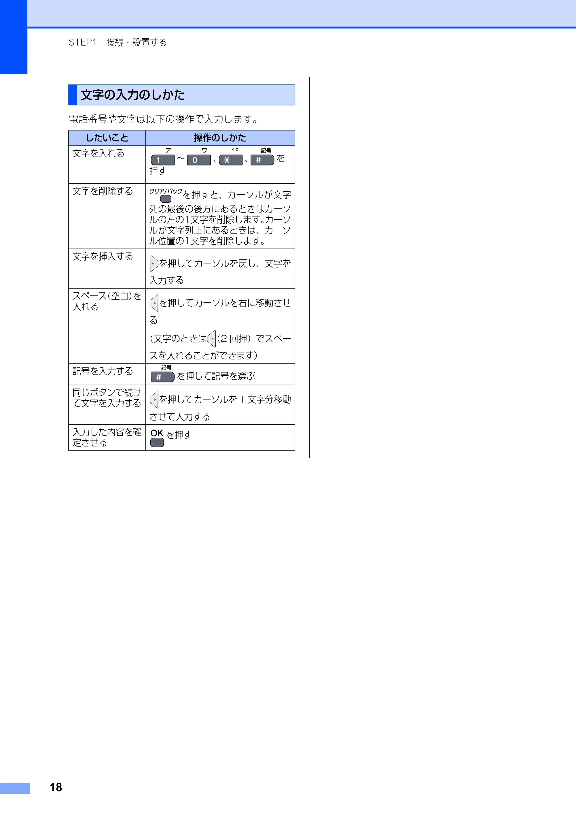 ブラザー MFC-9120CN かんたん設置ガイド — 文字の入力のしかた — 原本ページ — 18ページ