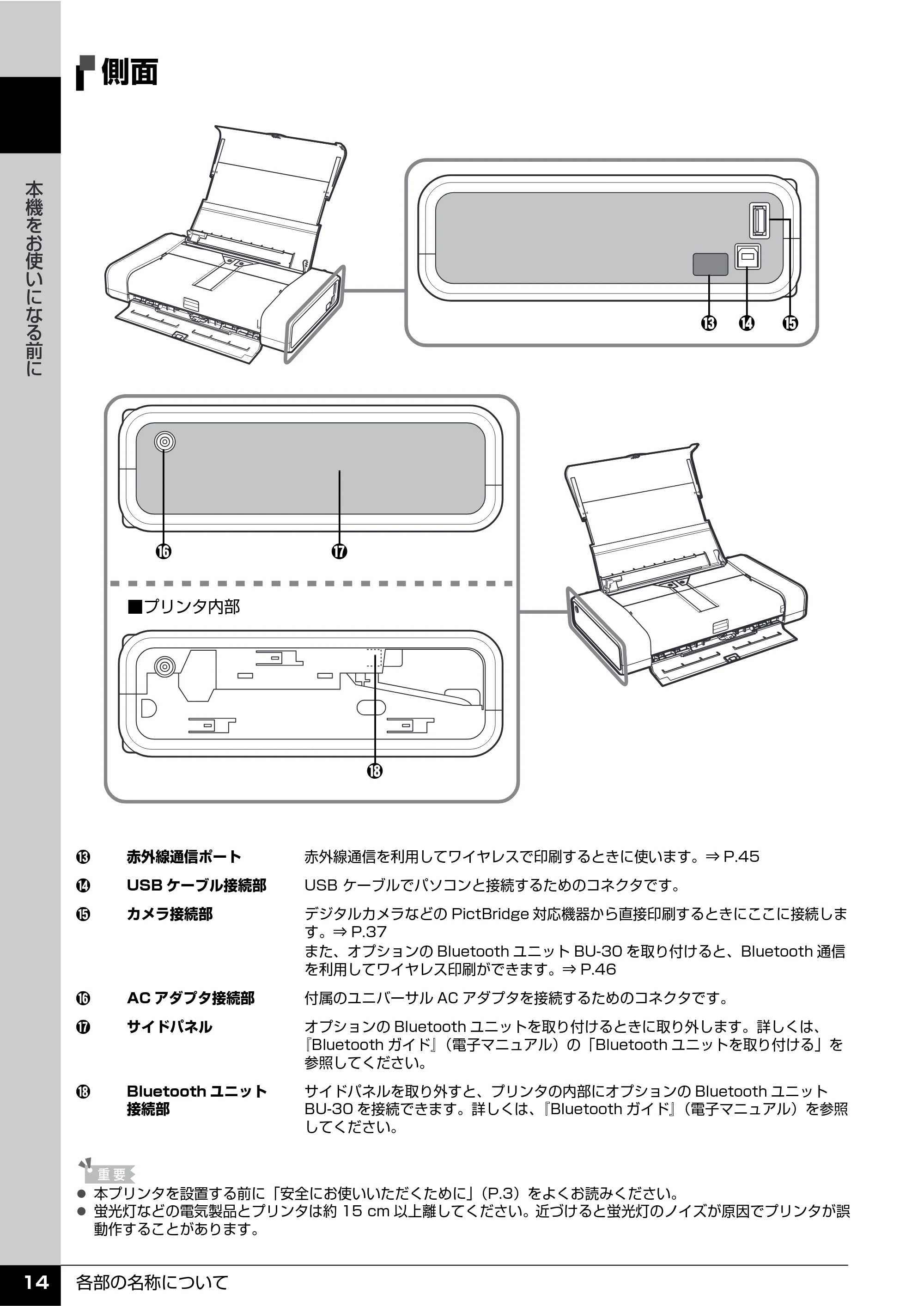 キヤノン PIXUS iP100 操作ガイド 使用説明書 （PDF形式／11.07Mバイト） — 側面 — 原本ページ — 16ページ