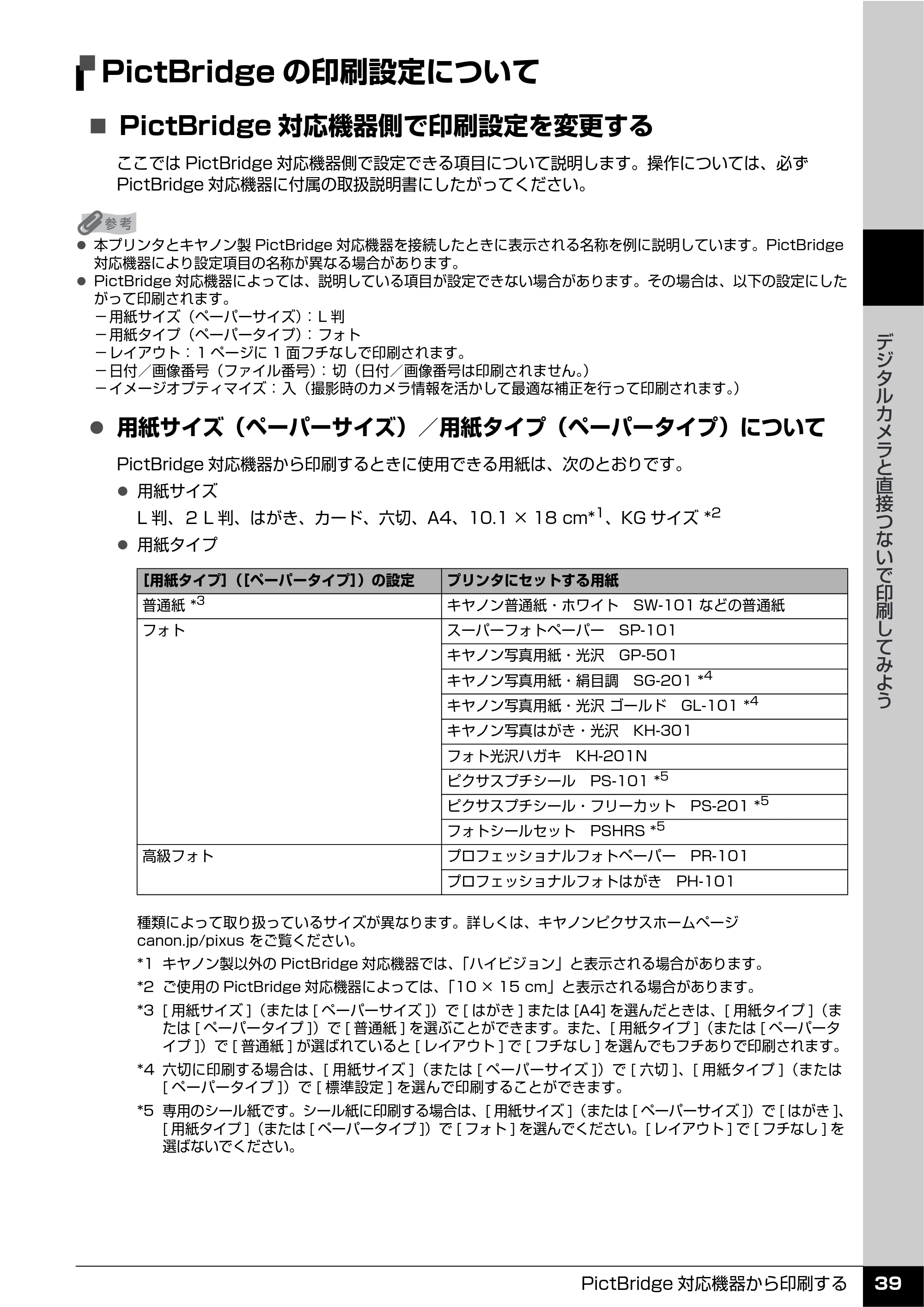 キヤノン PIXUS iP100 操作ガイド 使用説明書 （PDF形式／11.07Mバイト） — PictBridgeの印刷設定について — 原本ページ — 41ページ