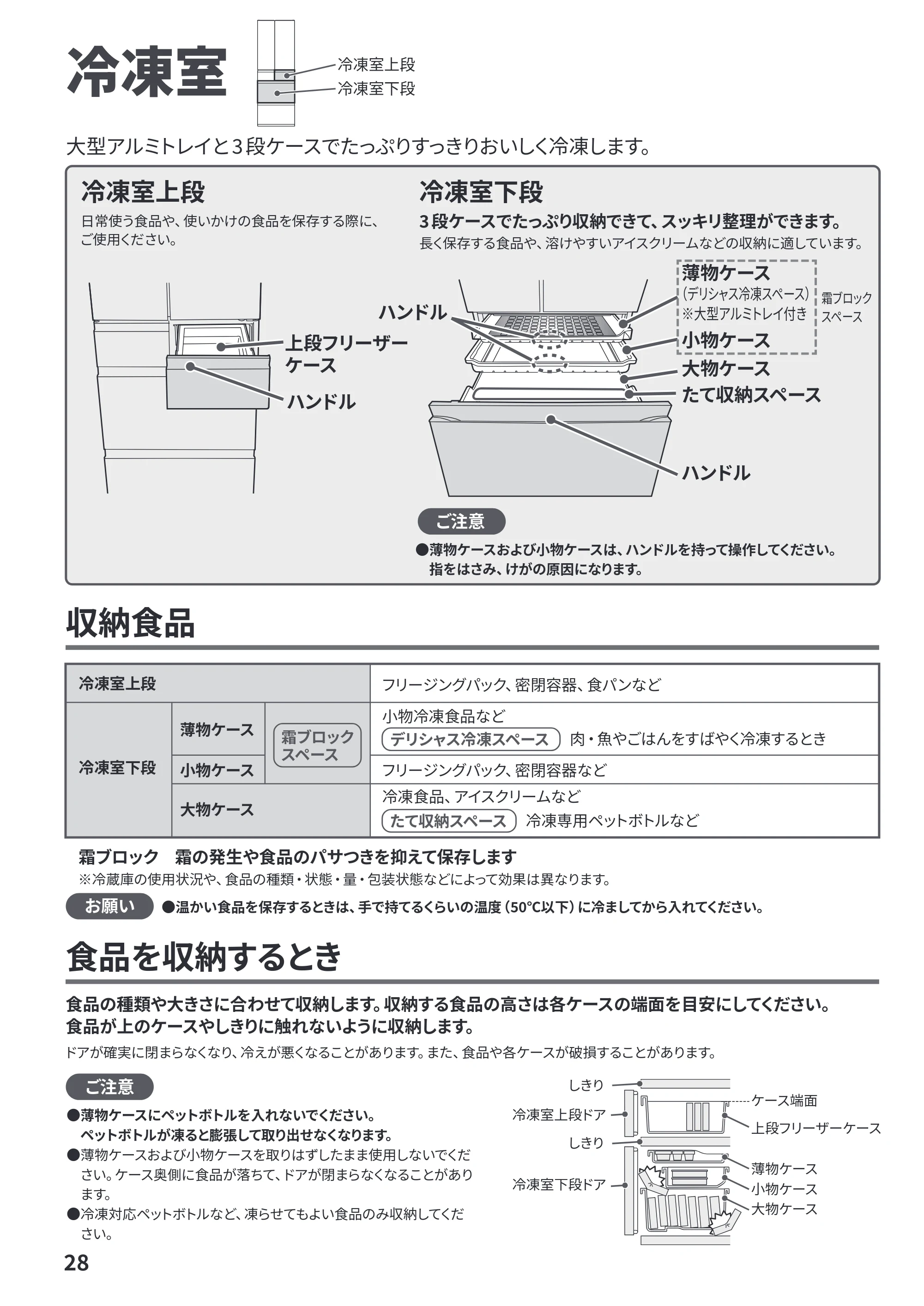 日立 R-HZC62Y / R-HZC54Y 取扱説明書 — 冷凍室 — 原本ページ — 28ページ