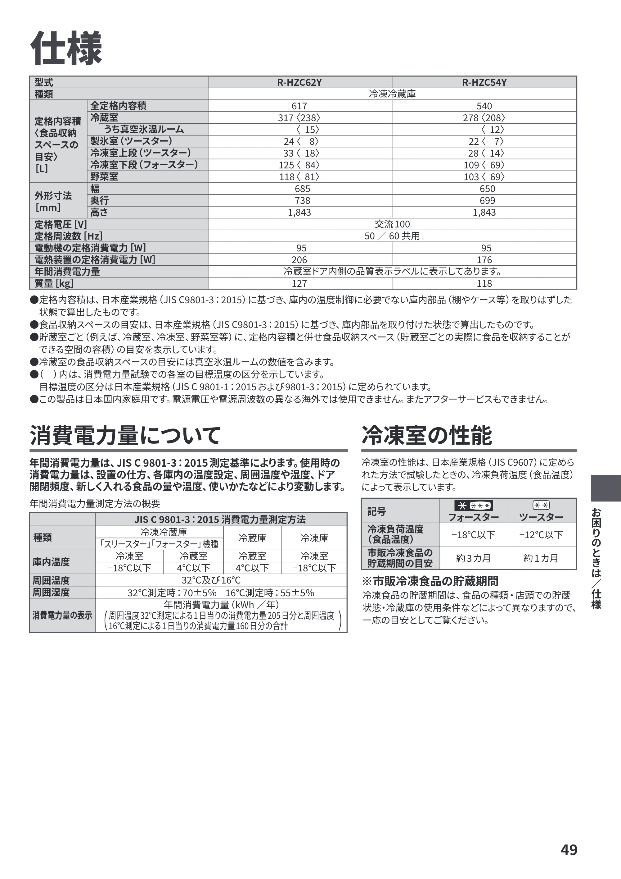 日立 R-HZC62Y / R-HZC54Y 取扱説明書 — 原本ページ — 49ページ