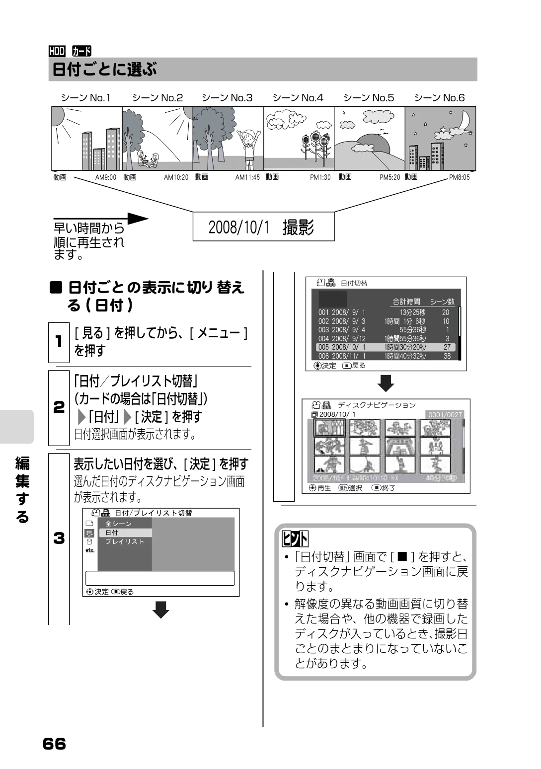 日立 DZ-HD90 取扱説明書 — 日付ごとに選ぶ — 図版 4-1 — 4ページ