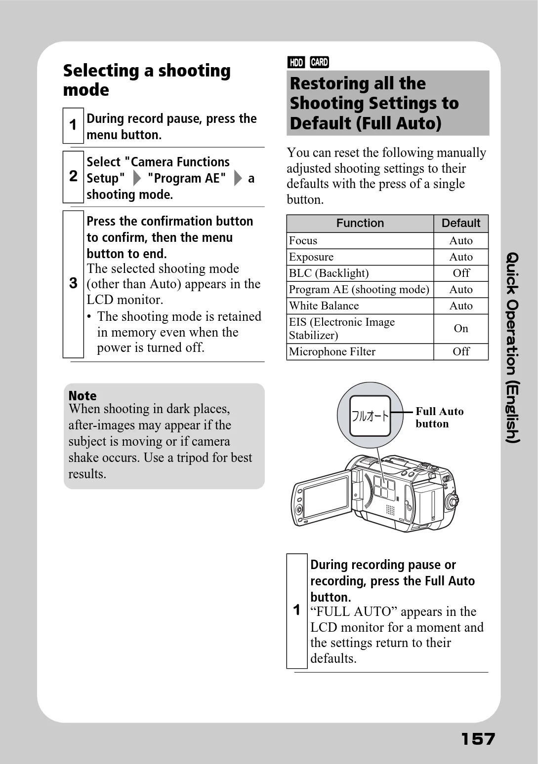 日立 DZ-HD90 取扱説明書 — Selecting a shooting mode — 図版 95-1 — 95ページ