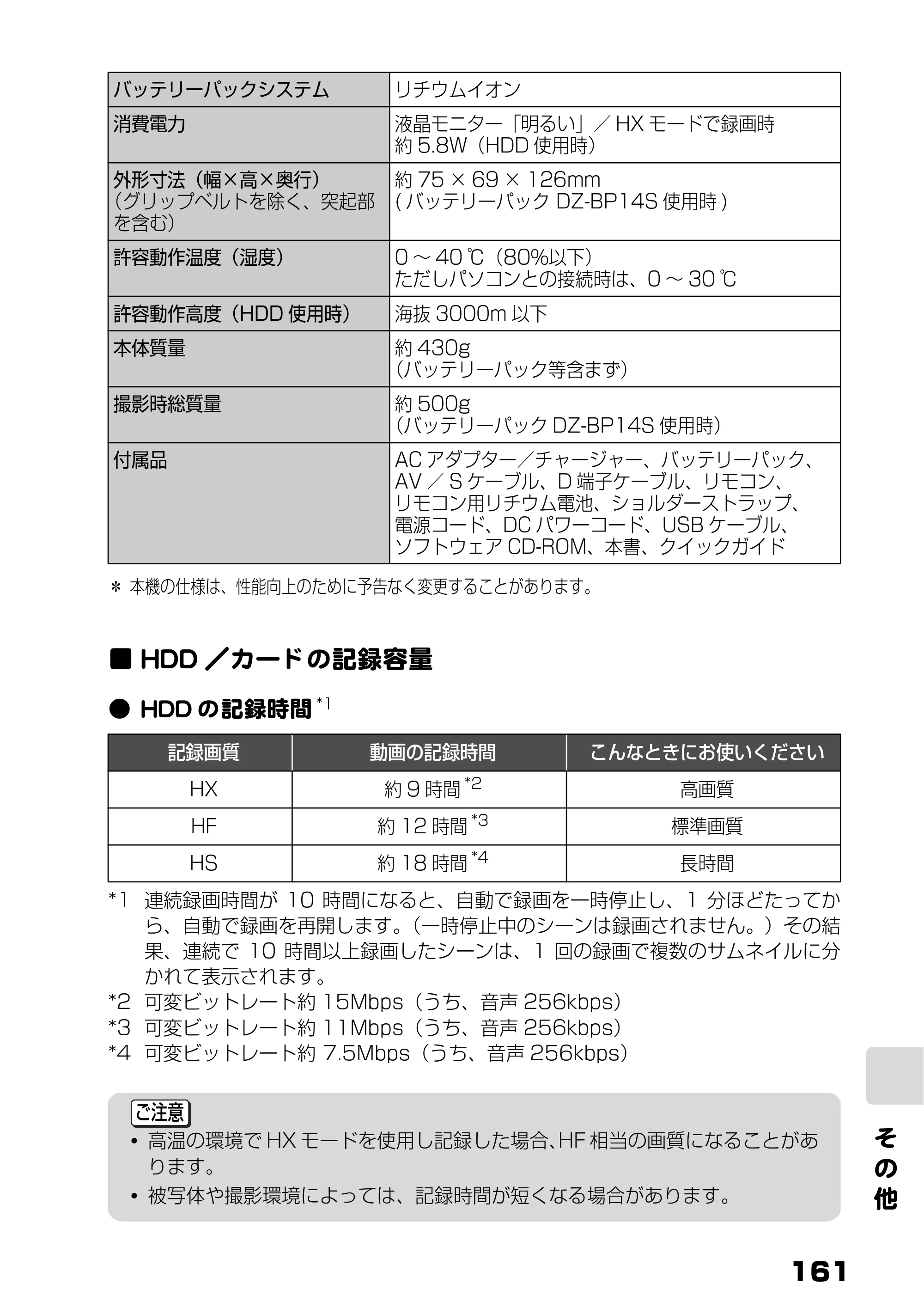 日立 DZ-HD90 取扱説明書 — HDD/カードの記録容量 — 原本ページ — 99ページ