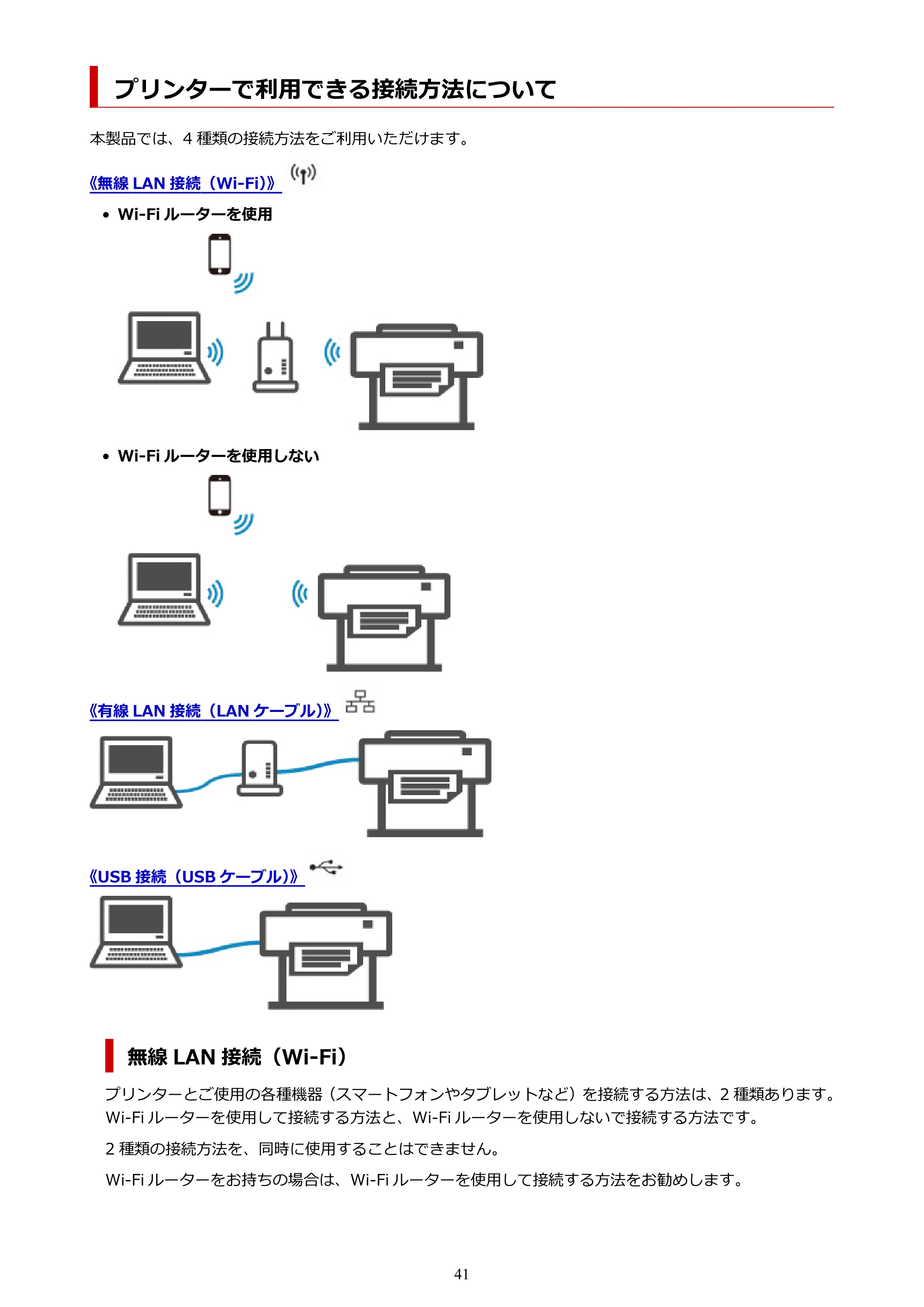 キヤノン TM-300/TM-300 MFP TM-300 オンラインマニュアル PDF版(Windows版)2023年1月26日更新(PDF:21.1MB) — プリンターで利用できる接続方法について — 原本ページ — 41ページ