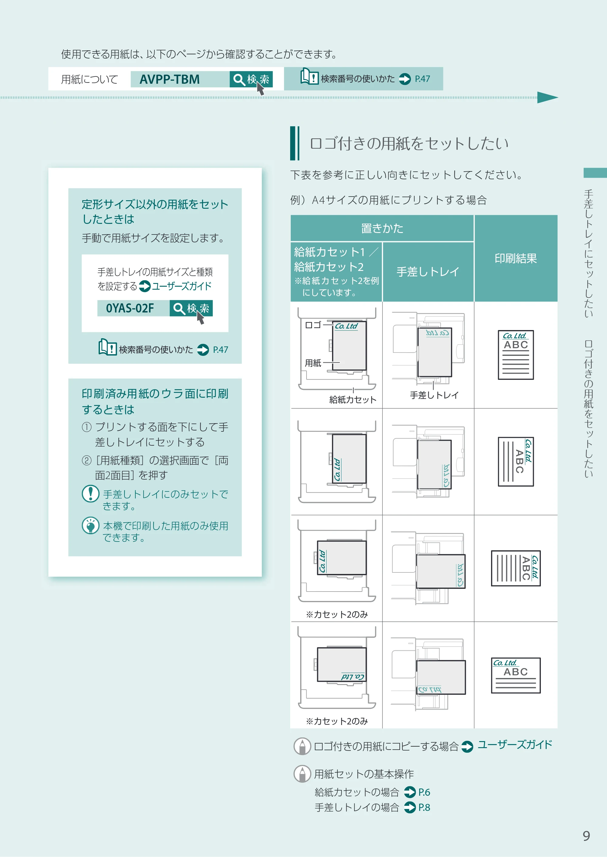 キヤノン A3機用) お困りごと解決ガイド 2020年5月14日更新（PDF：16.9MB） — 印刷済み用紙のウラ面に印刷するときは — 原本ページ — 9ページ