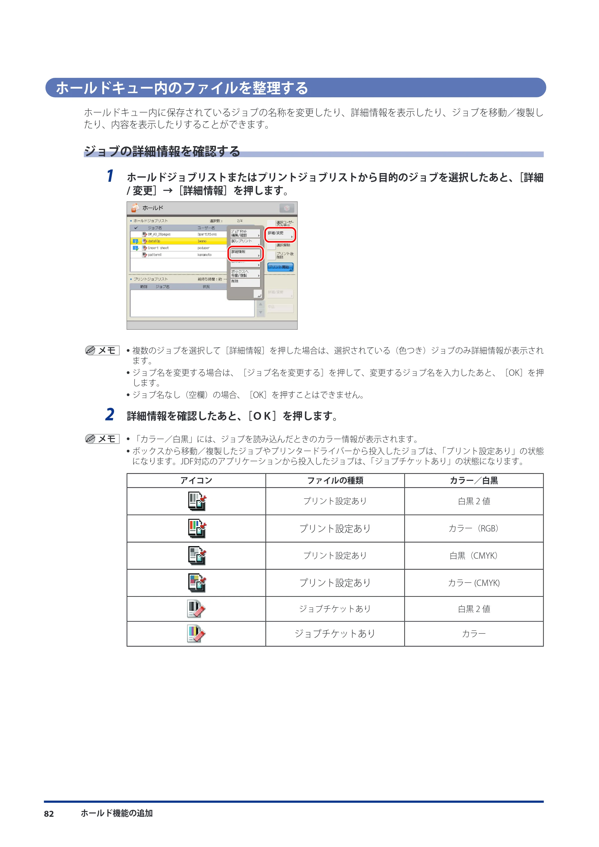 キヤノン imageRUNNER ADVANCE C9075 PRO/C9065 PRO/C7065/C7055 機能追加／変更のお知らせ 2010年11月15日 更新 （PDF形式／12.13Mバイト） — ホールドキュー内のファイルを整理する — 原本ページ — 84ページ