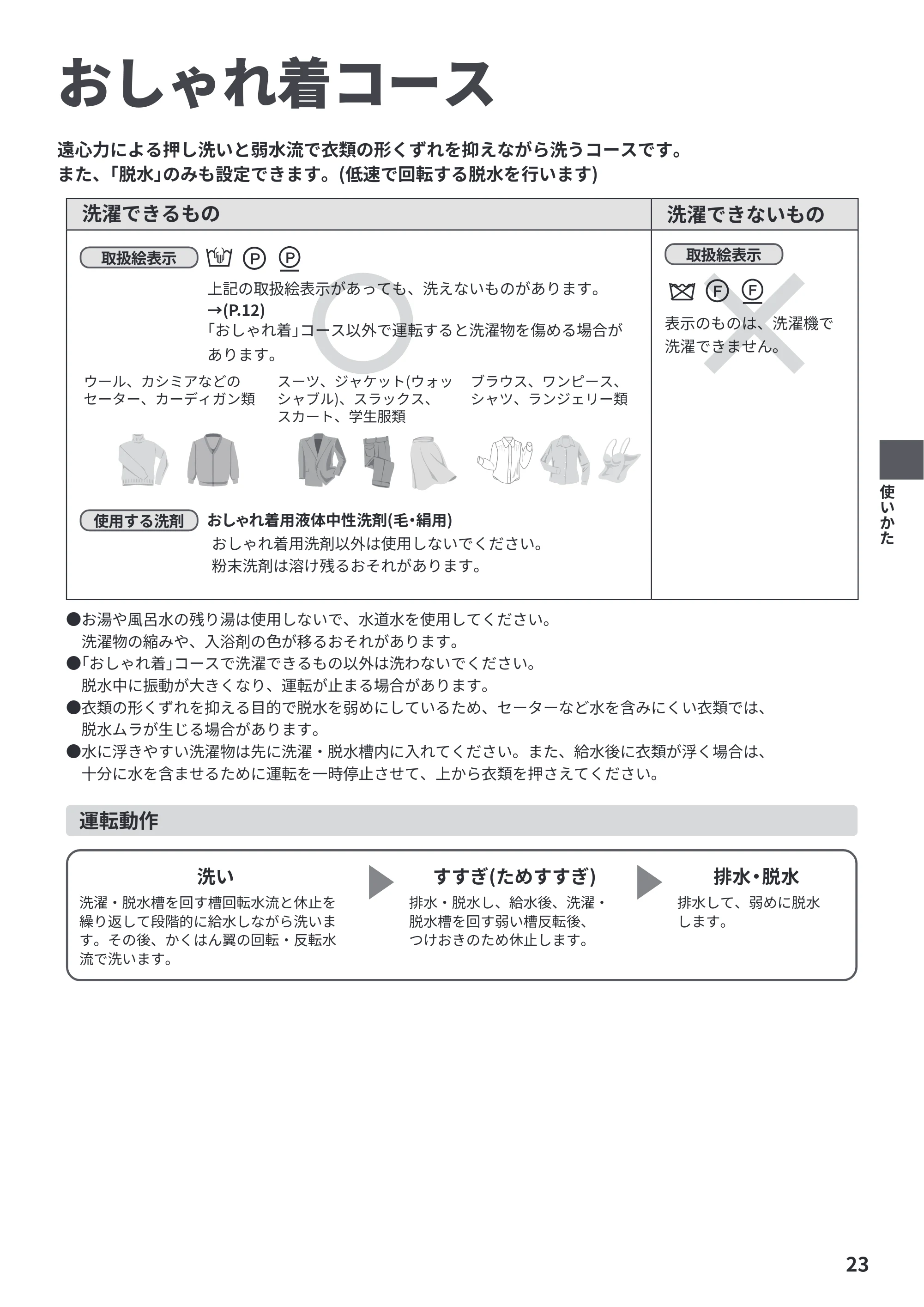 日立 BW-G70P 取扱説明書 — おしゃれ着コース — 原本ページ — 23ページ