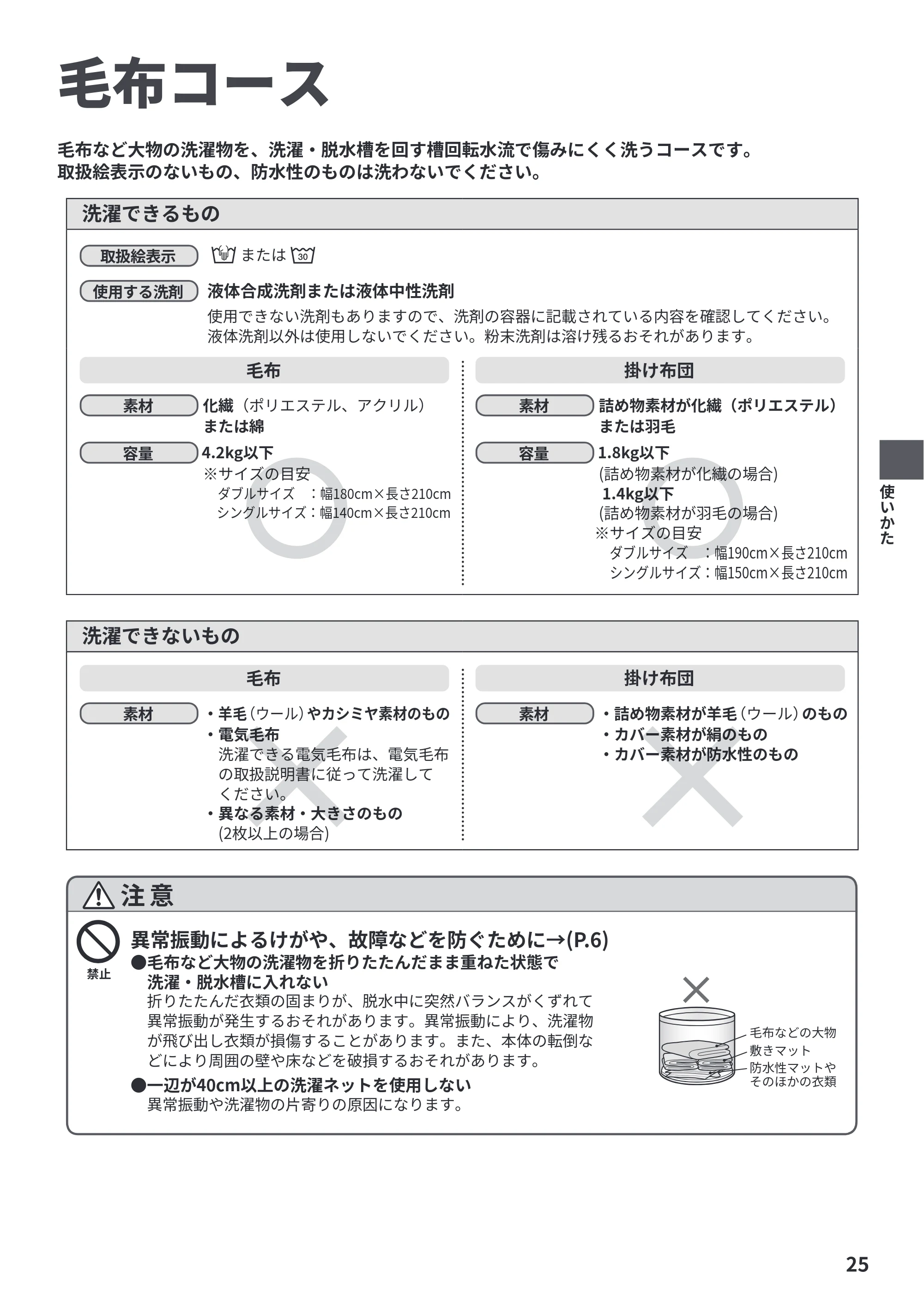日立 BW-G70P 取扱説明書 — 毛布コース — 原本ページ — 25ページ